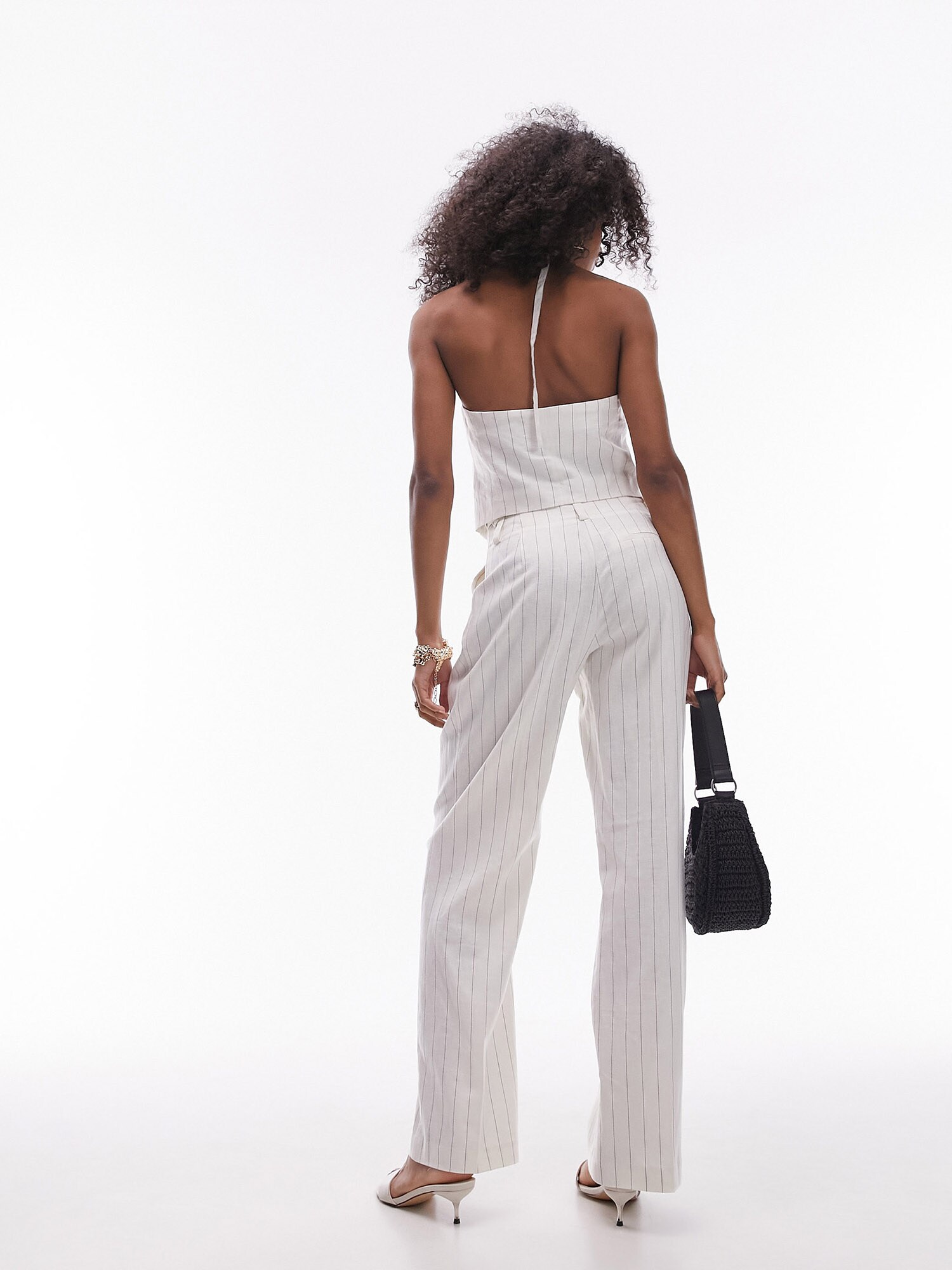 TOPSHOP Ráncos nadrág  krém / kék termék 2. képe