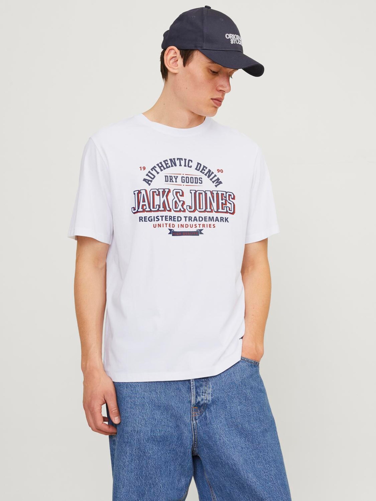 JACK & JONES Póló  tengerészkék / sötétvörös / fehér termék 2. képe