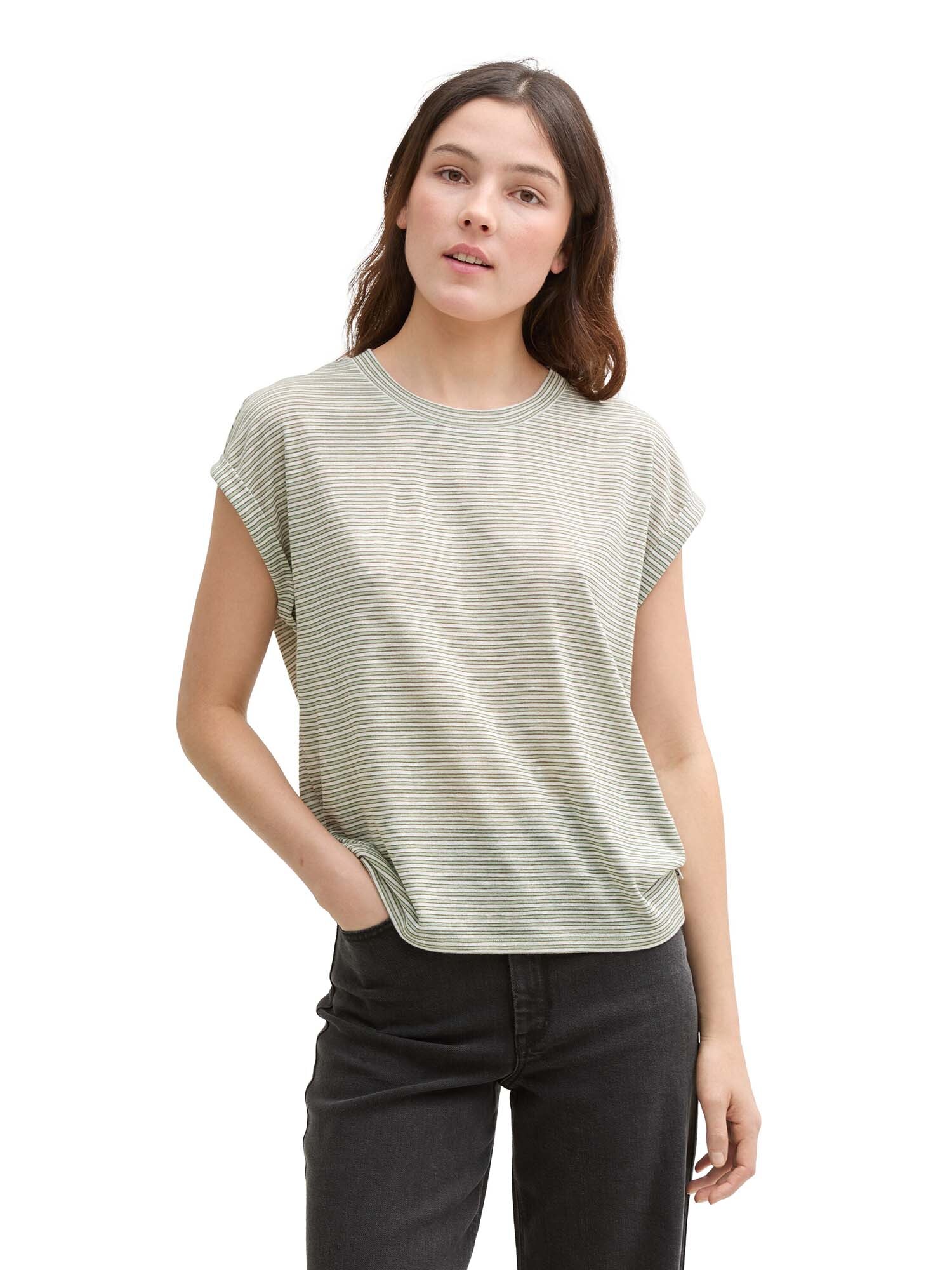 TOM TAILOR DENIM Póló  khaki / pasztellzöld / fehér termék 2. képe