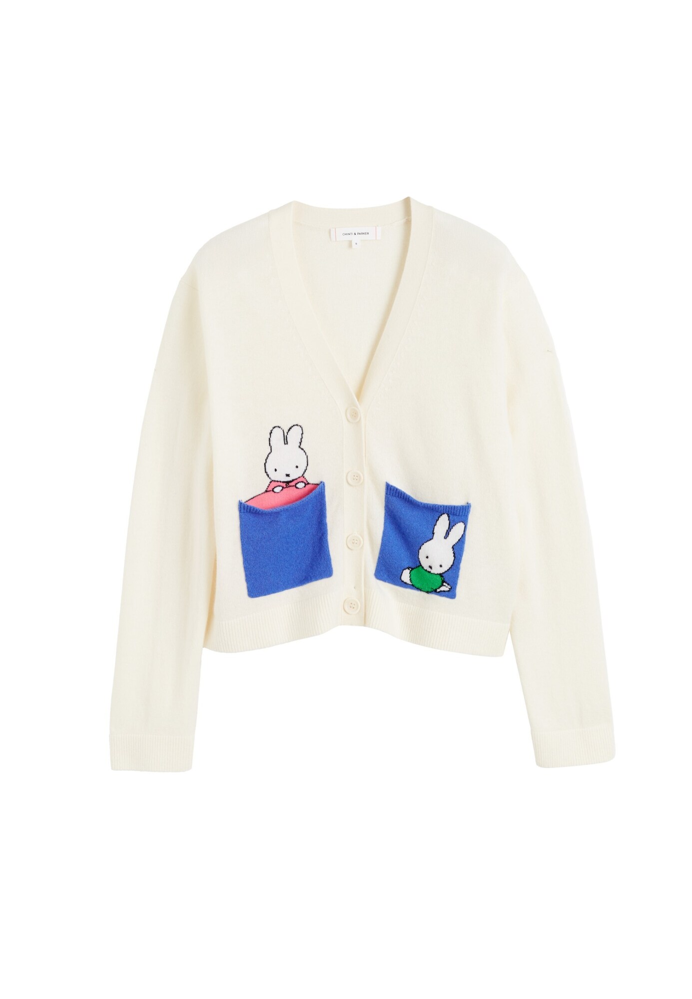 Chinti &amp; Parker Cárdigan 'Miffy Pocket Play'  crema / azul / pitaya / offwhite