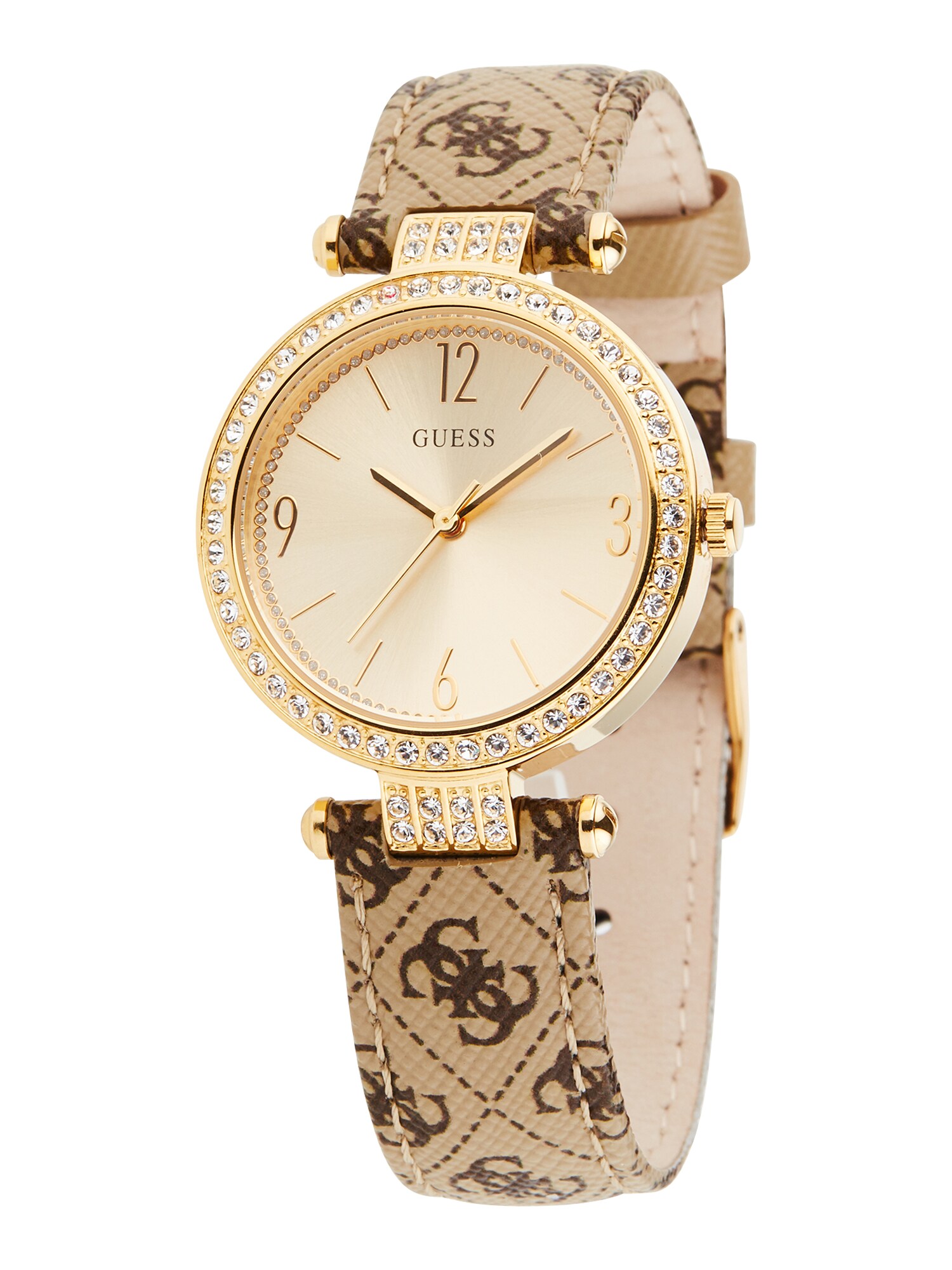 GUESS Ceas analogic 'Terrace'  maro / maro cappuccino / auriu