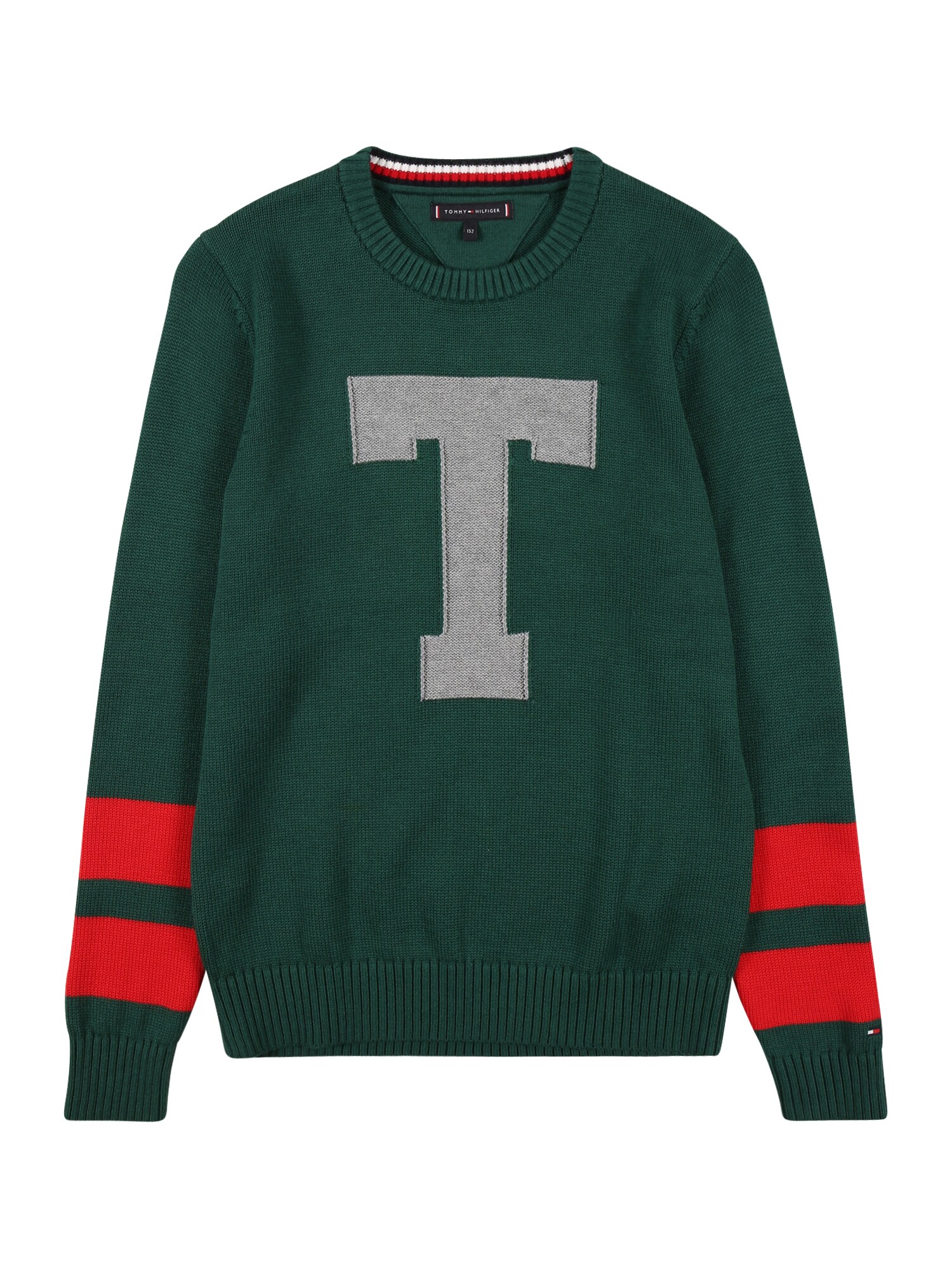 TOMMY HILFIGER Megztinis 'LETTER'  žalia / pilka / raudona