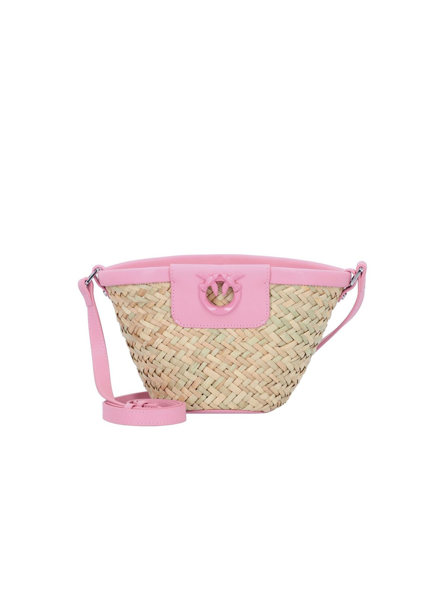 PINKO Bolso de mano 'Love Summer Bucket Rafia + Vitello Seta'  rosa