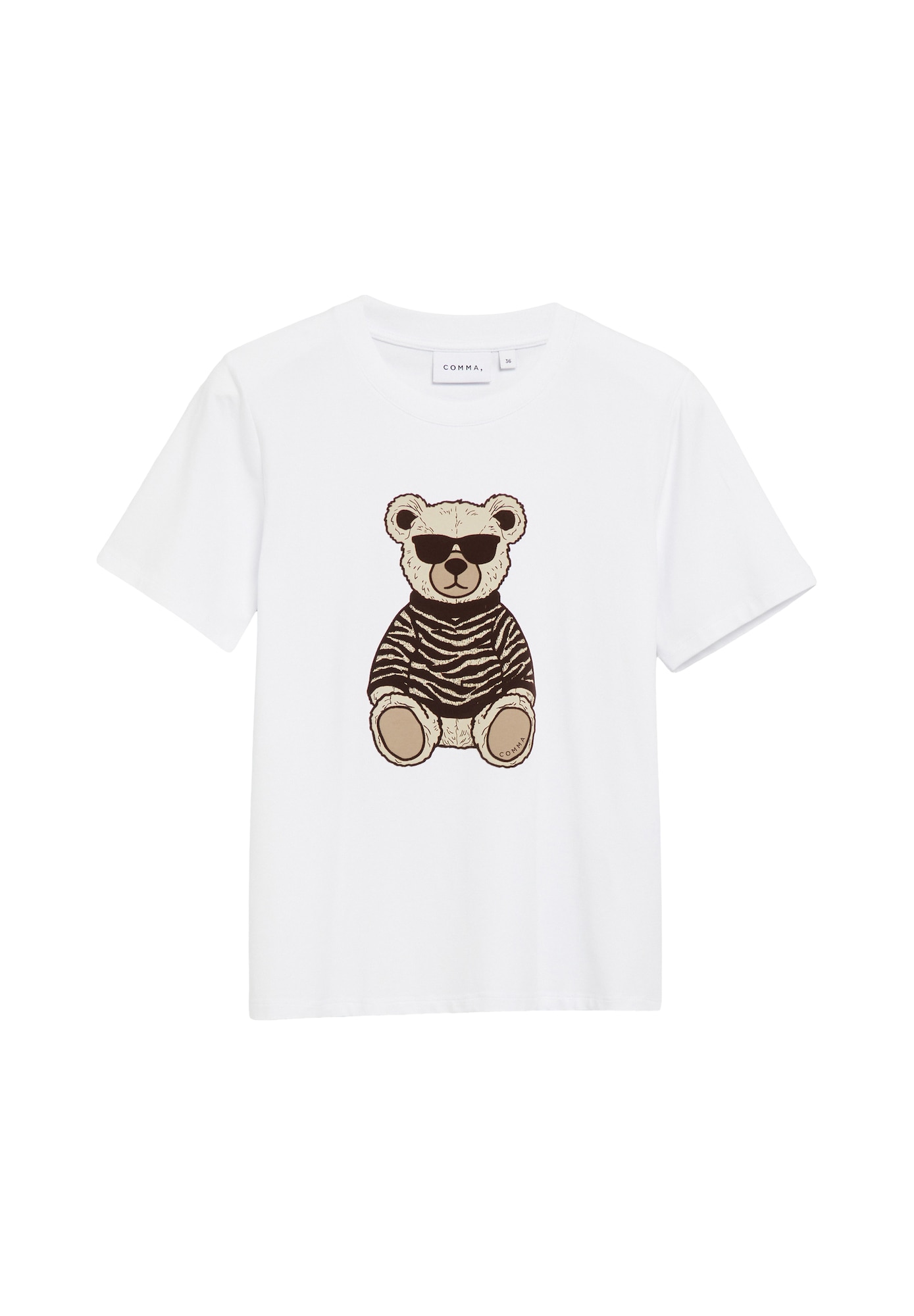 COMMA Tricou bej / ciocolatiu / alb