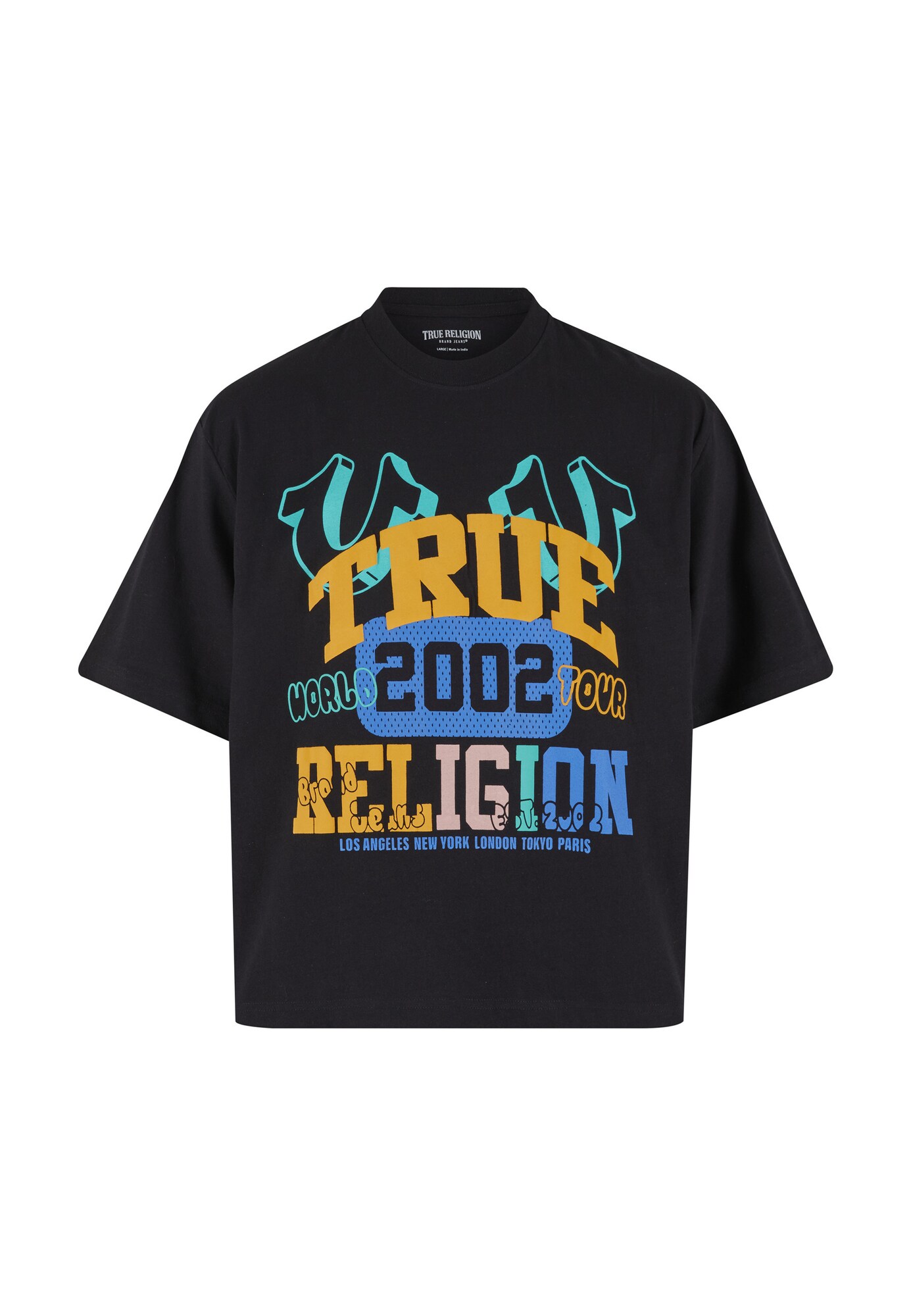 True Religion Camiseta 'University' turquesa / azul real / amarillo pastel / negro