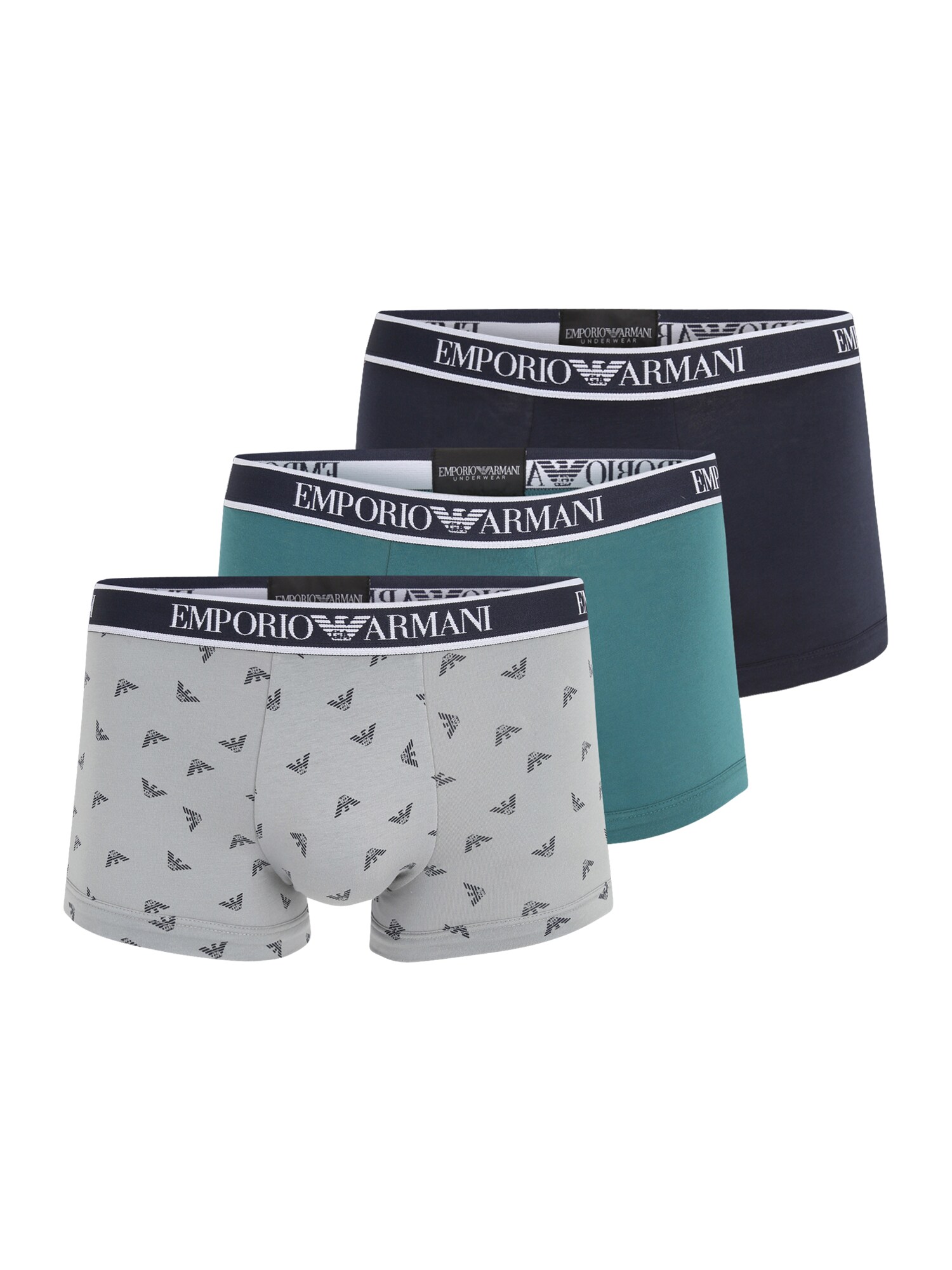 Emporio Armani Boxer trumpikės tamsiai mėlyna jūros spalva / pilka / benzino spalva / balta