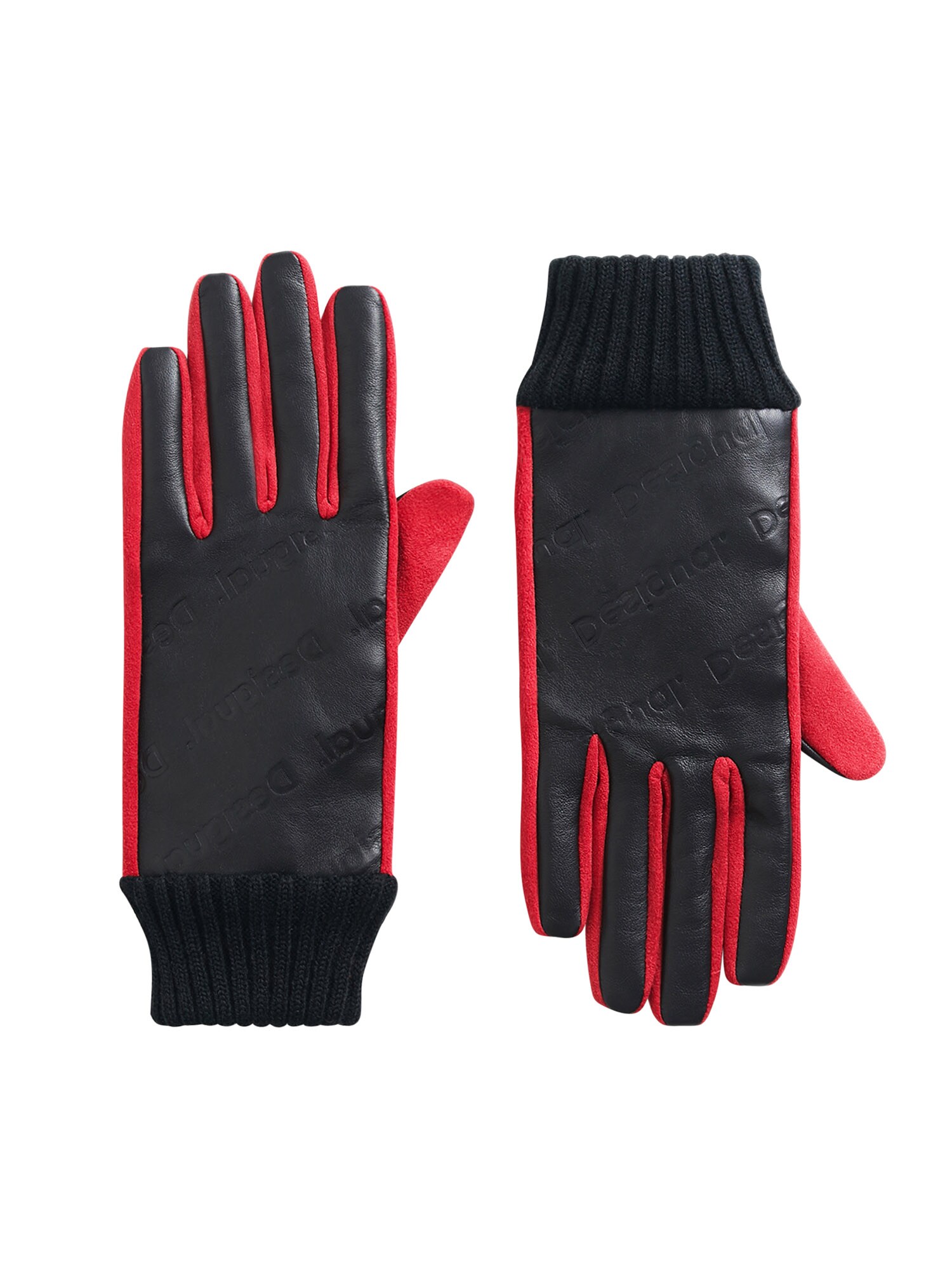 Desigual Ръкавици с пръсти 'Logomania'  червено / черно