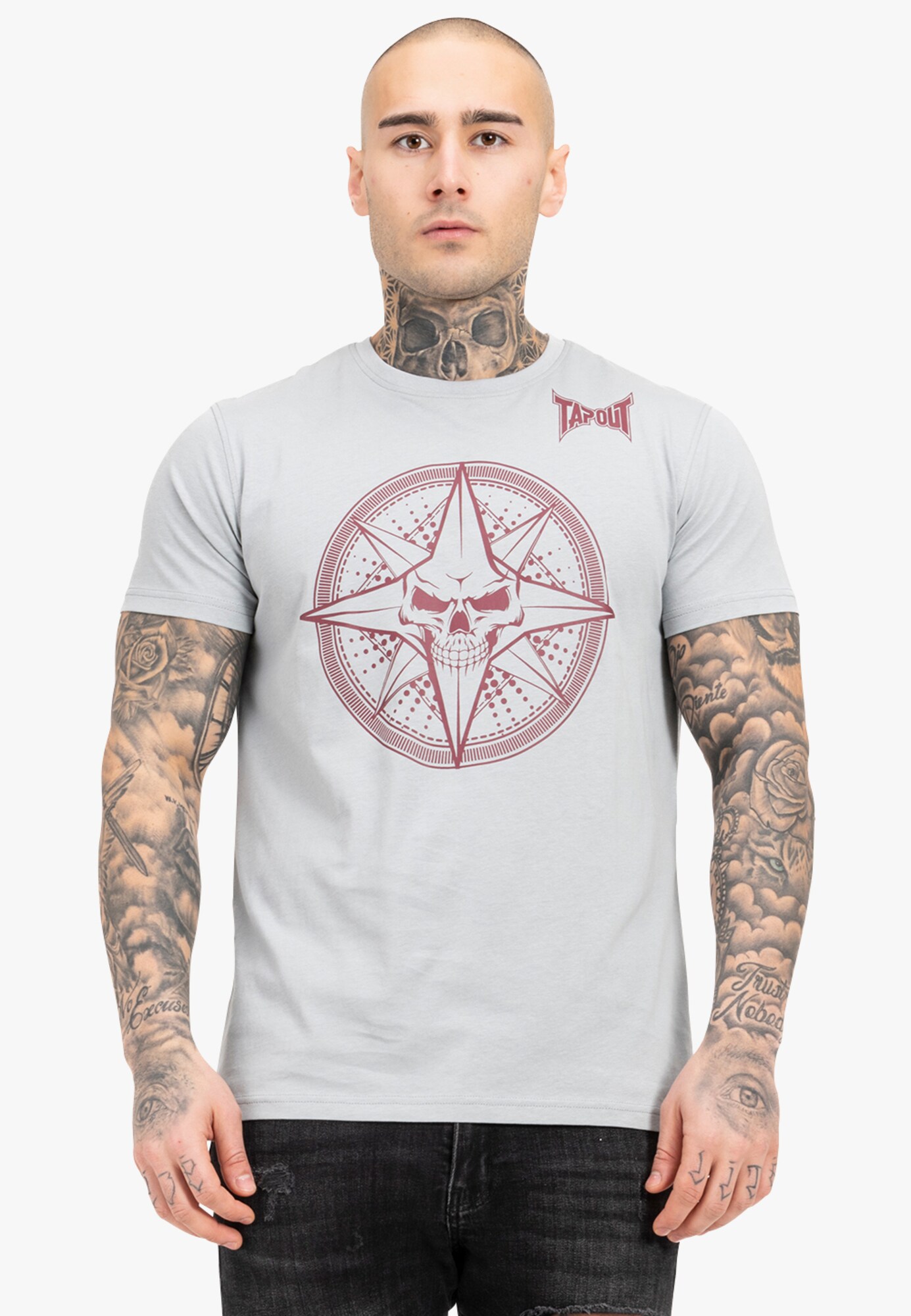 Tapout Póló 'Skrape'  szürke melír / kárminvörös termék 2. képe
