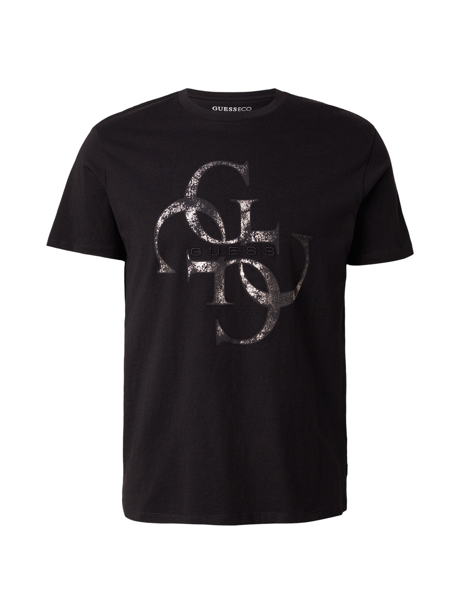 GUESS Tricou  negru / argintiu