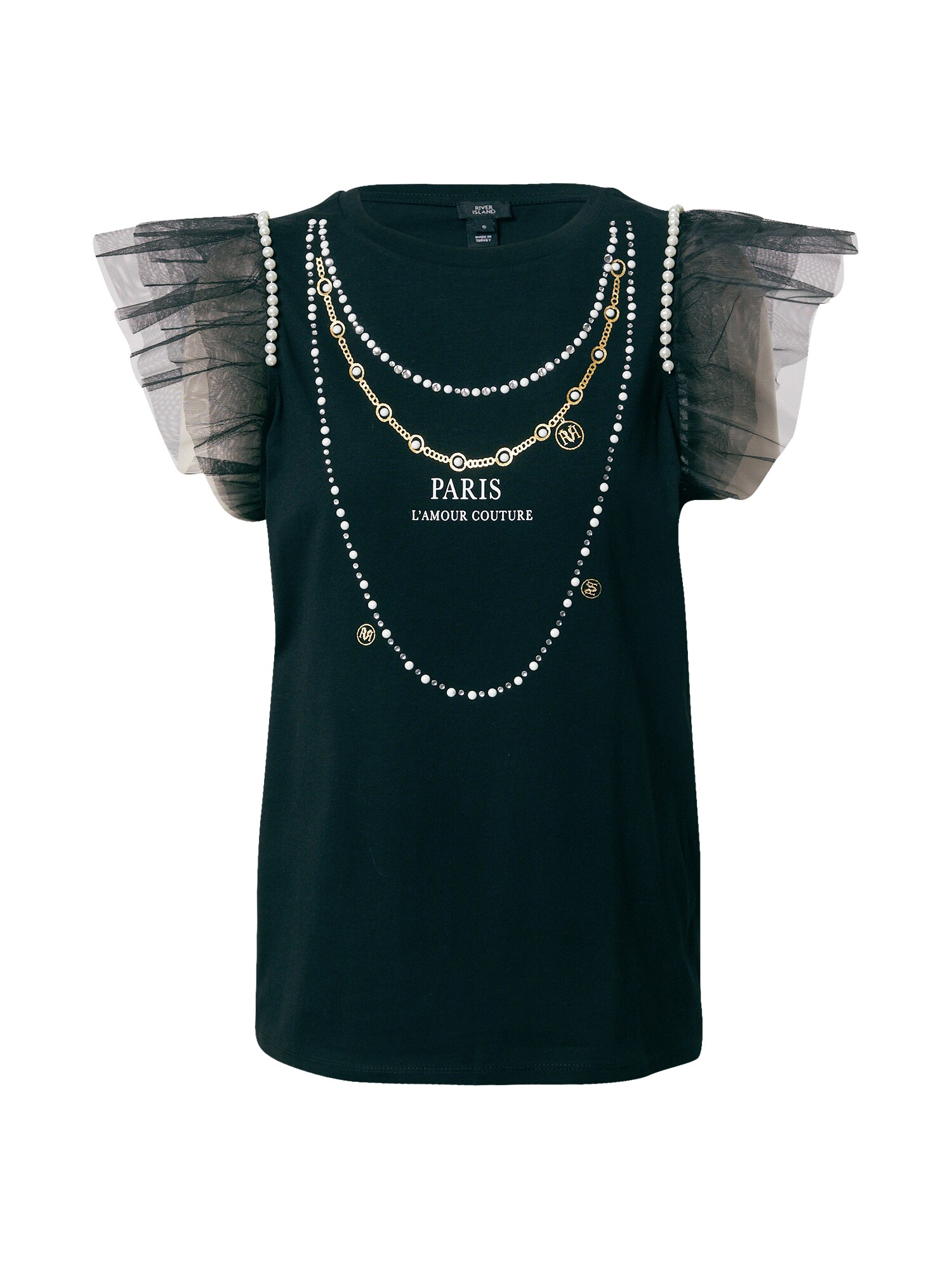 River Island Marškinėliai 'PARIS'  juoda / balta / auksas