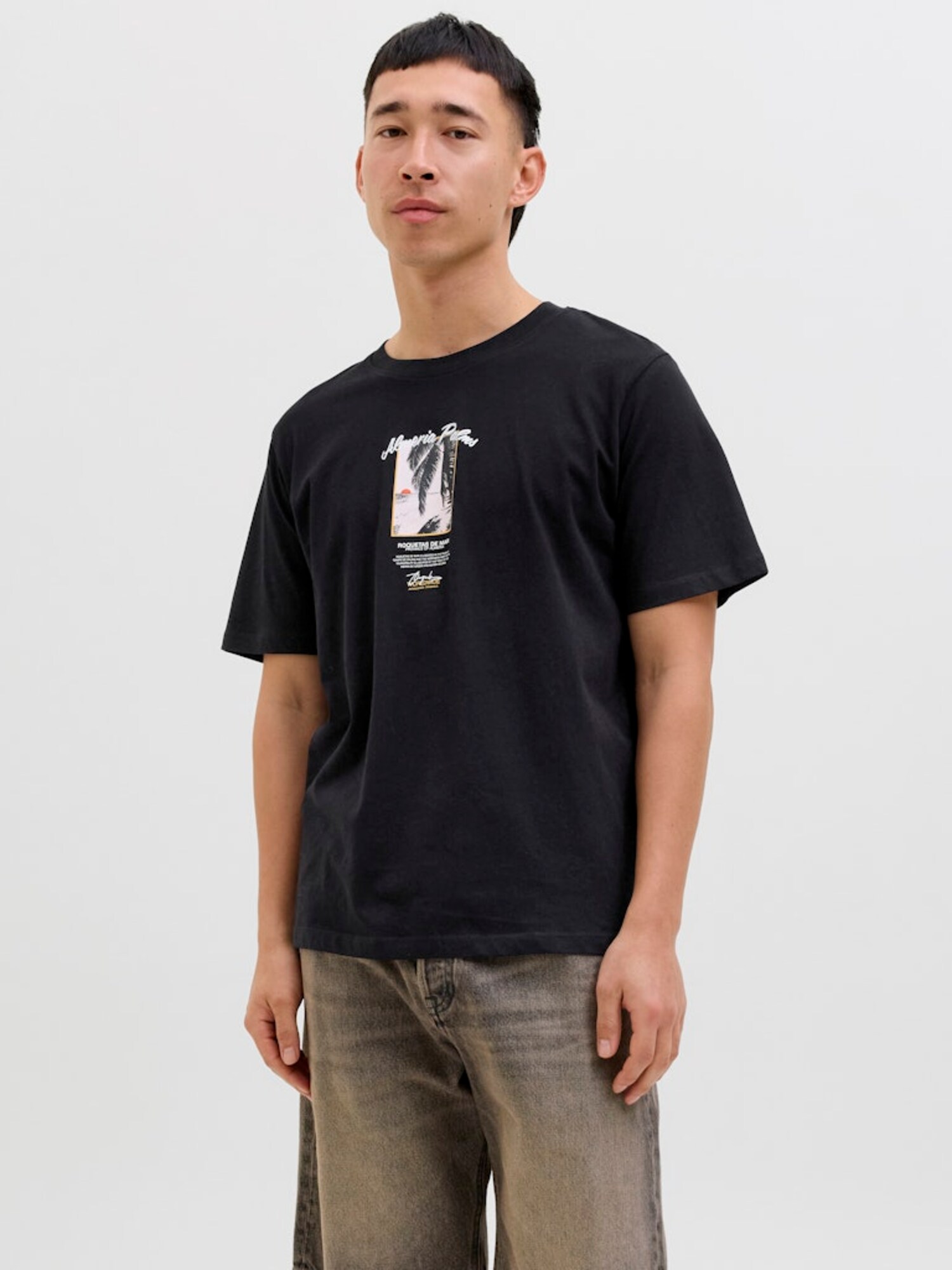 JACK & JONES Póló 'JORALMERIA PALMS'  sárga / fekete / fehér termék 2. képe
