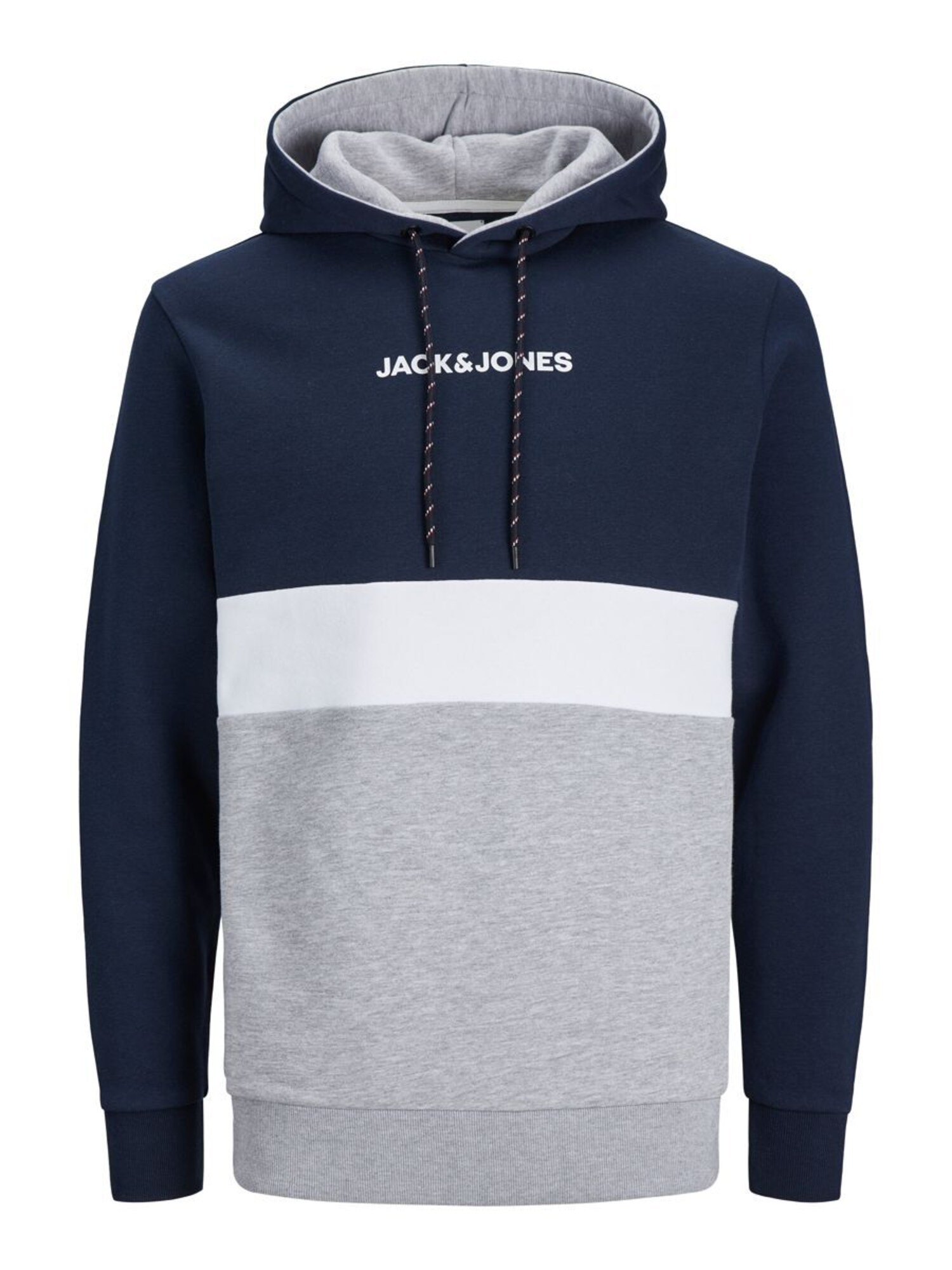 JACK & JONES Mikina 'JJEReid'  námornícka modrá / sivá / biela