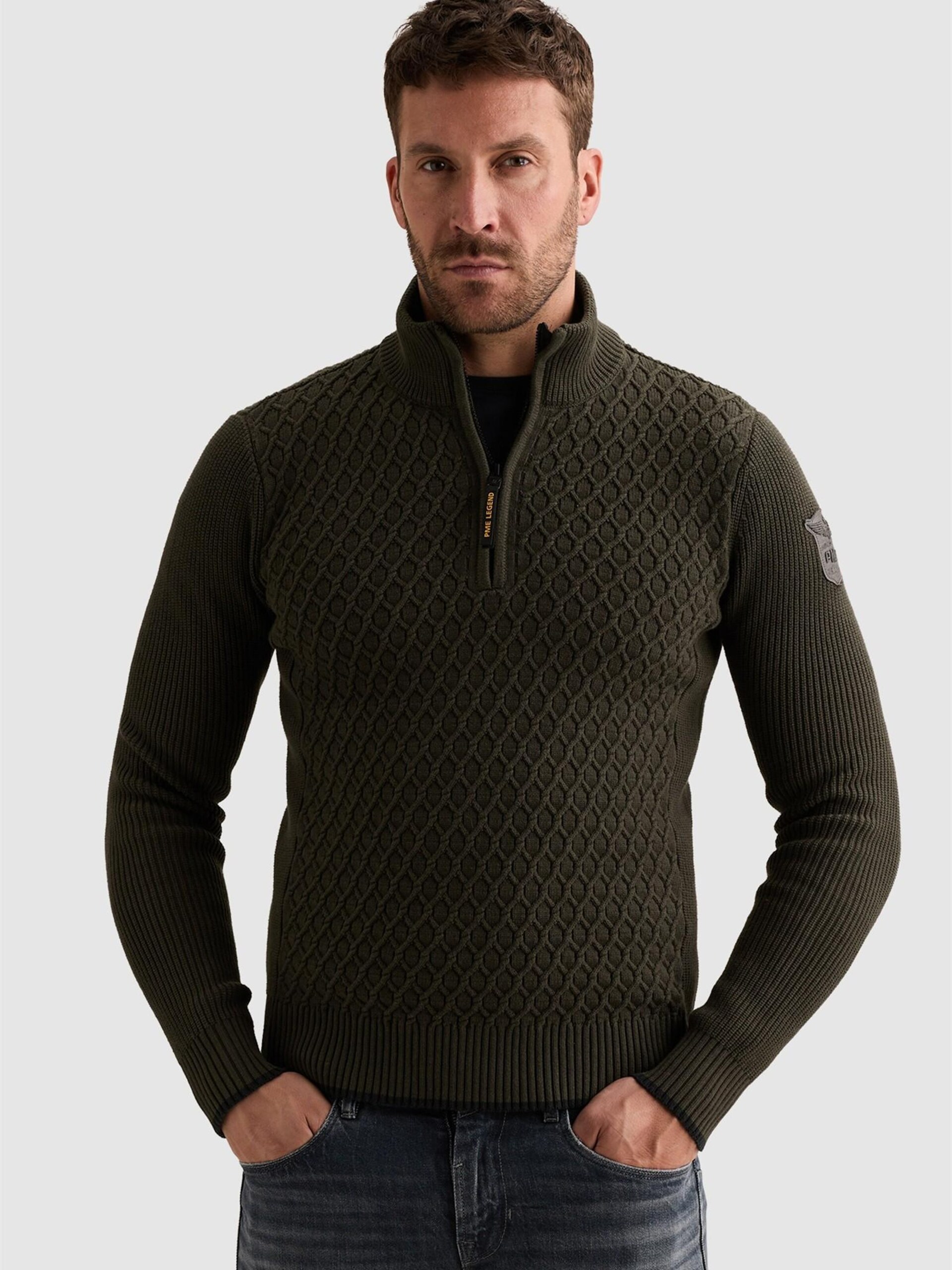 PME Legend Tröja 'Pullover with half-zip and mixed textures' herr