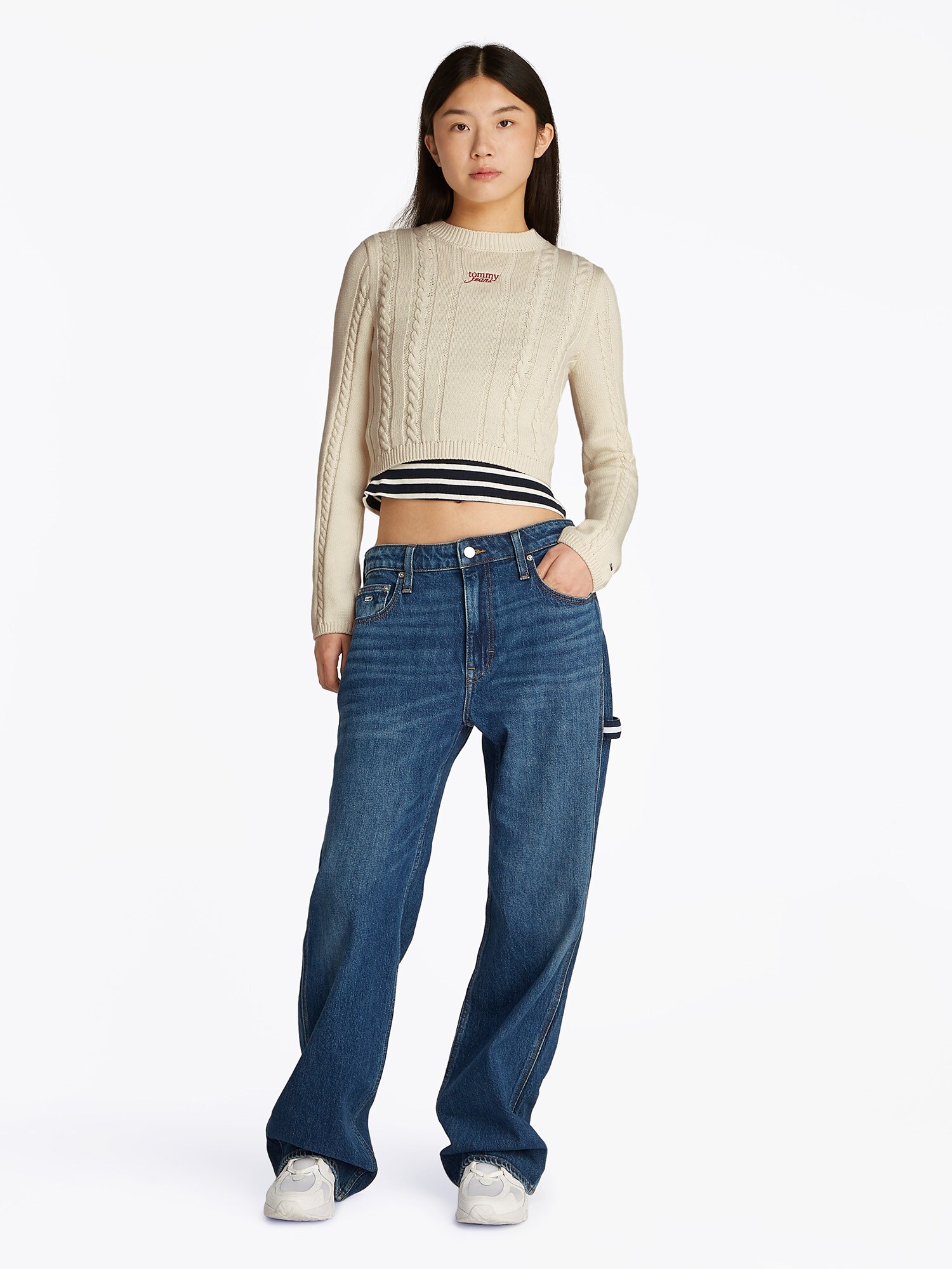 Tommy Jeans Sveter krémová / jasne červená (obrázok 4)