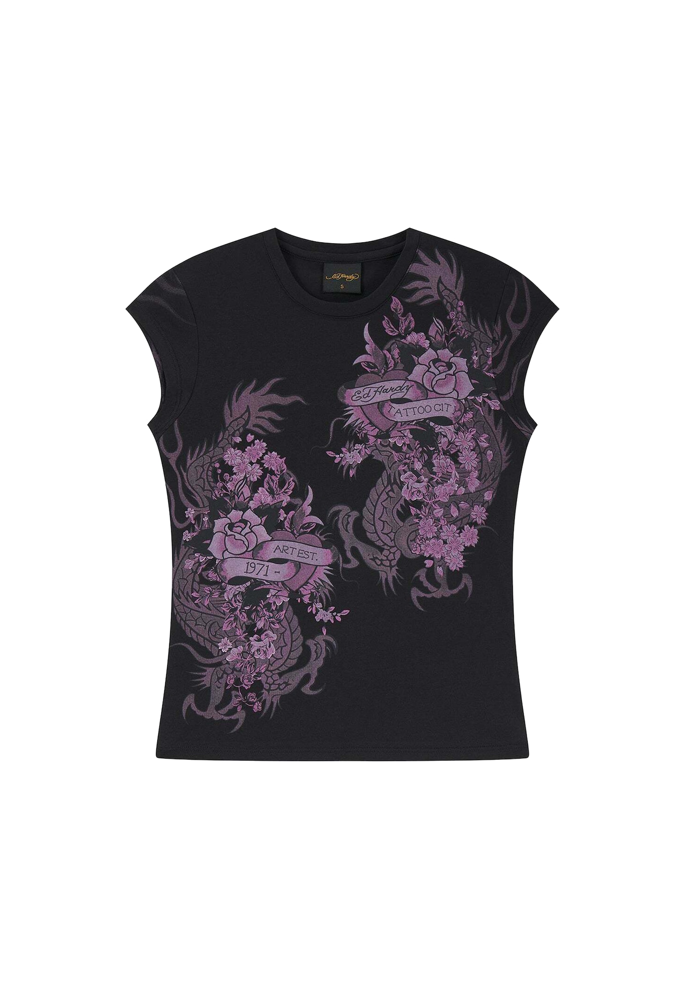 Ed Hardy Tricou Tattoo City mov orhidee / mov mură / negru