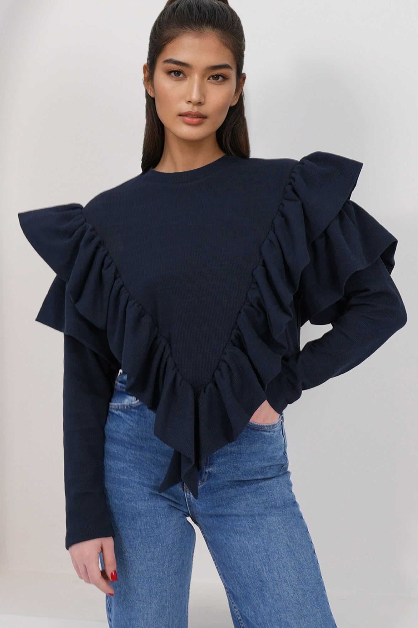 Trend Alaçatı Stili Pulover bleumarin