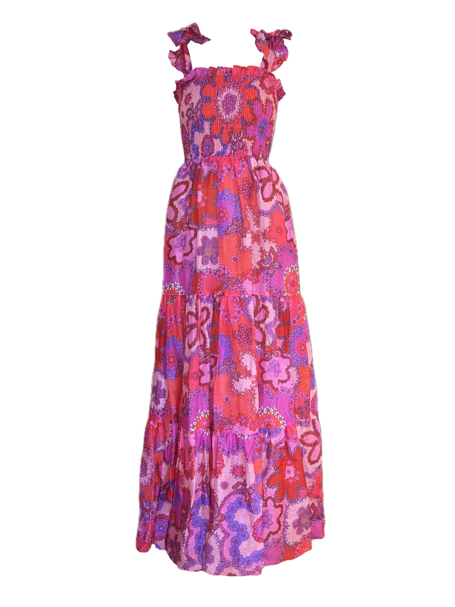 Introvertie VIENNA Vestido de verano 'Girl Got Pockets Silk Linen Shirred Maxi Dress' magenta