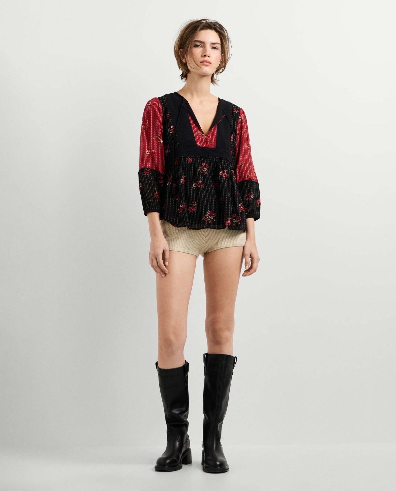 Pepe Jeans Blusa 'Geronima'  marrón / rosé / rojo vivo / negro