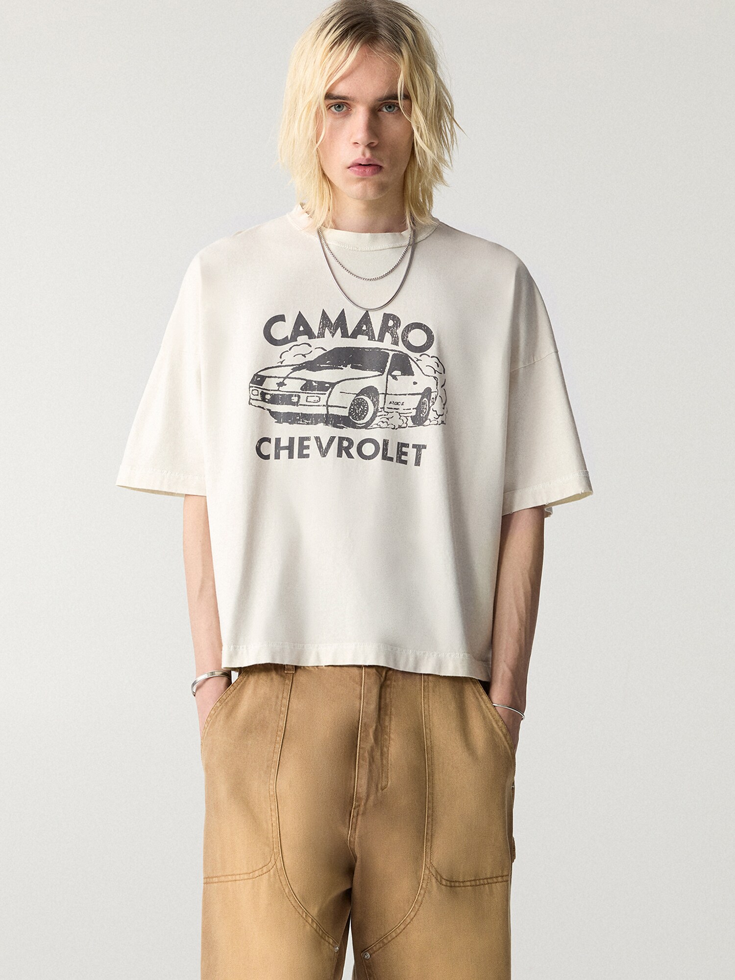 Pull&Bear Póló  ekrü / antracit termék 2. képe