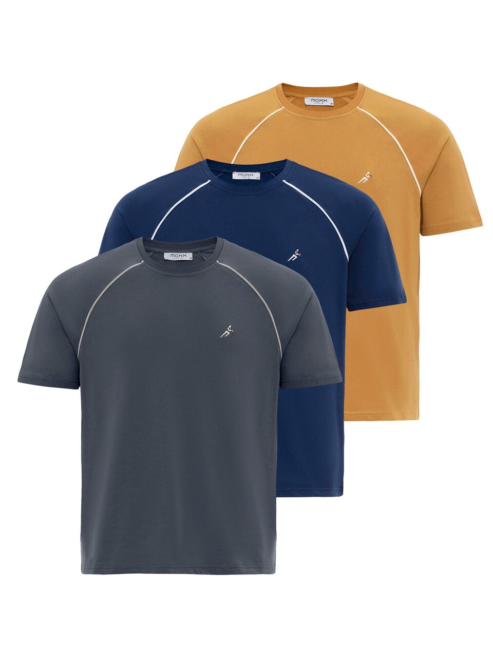 T-shirt camel / marinblå / antracit