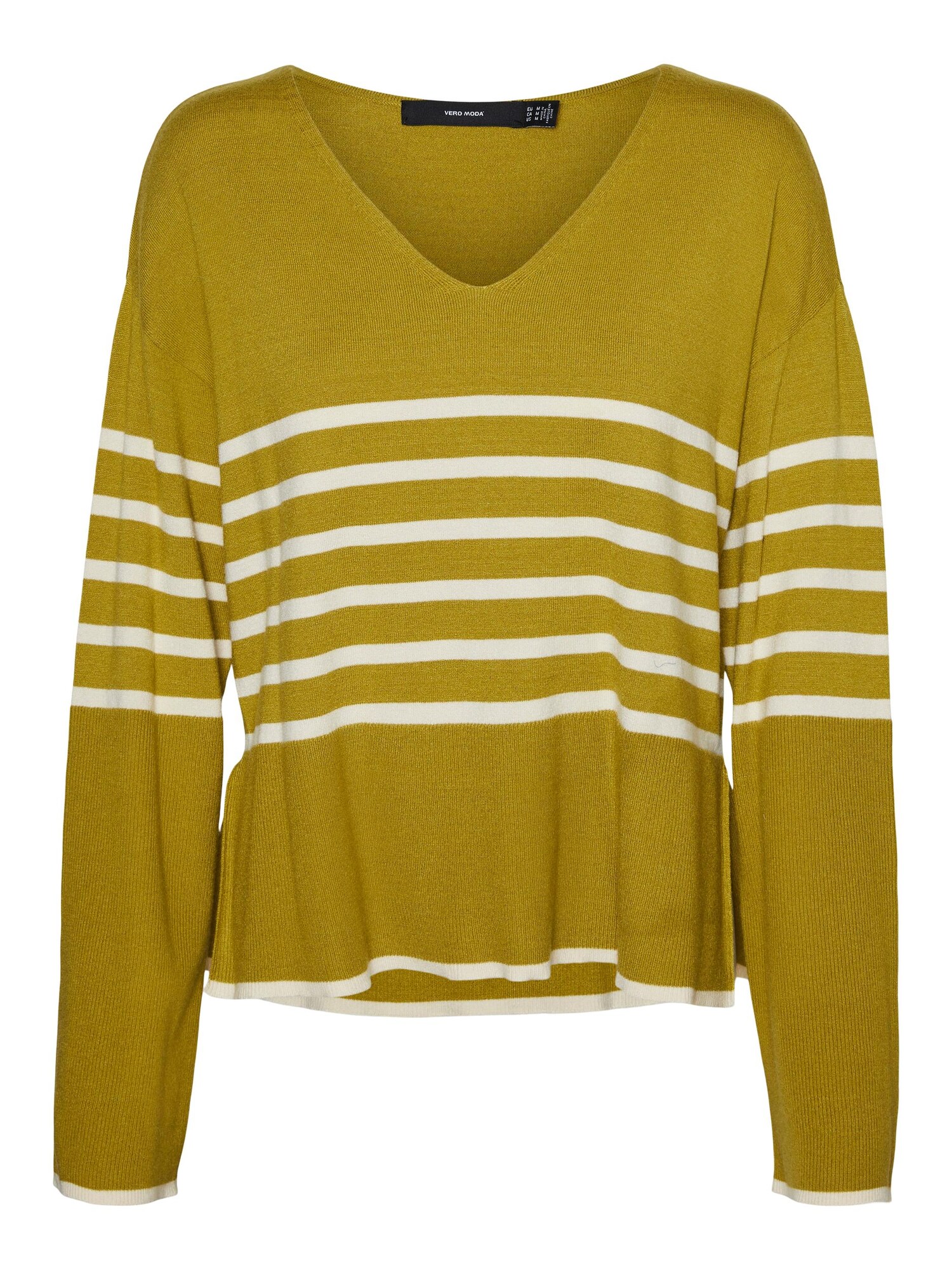 VERO MODA Пуловер 'HAPPINESS'  маслина / бяло