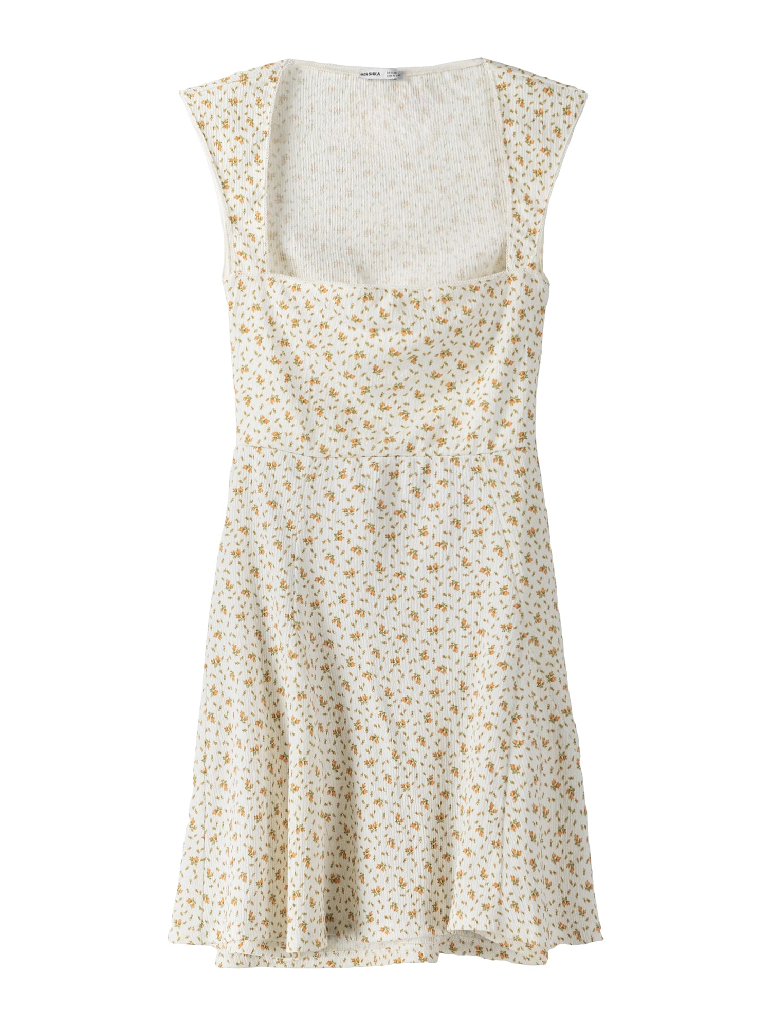 Bershka Rochie  ecru / verde / portocaliu