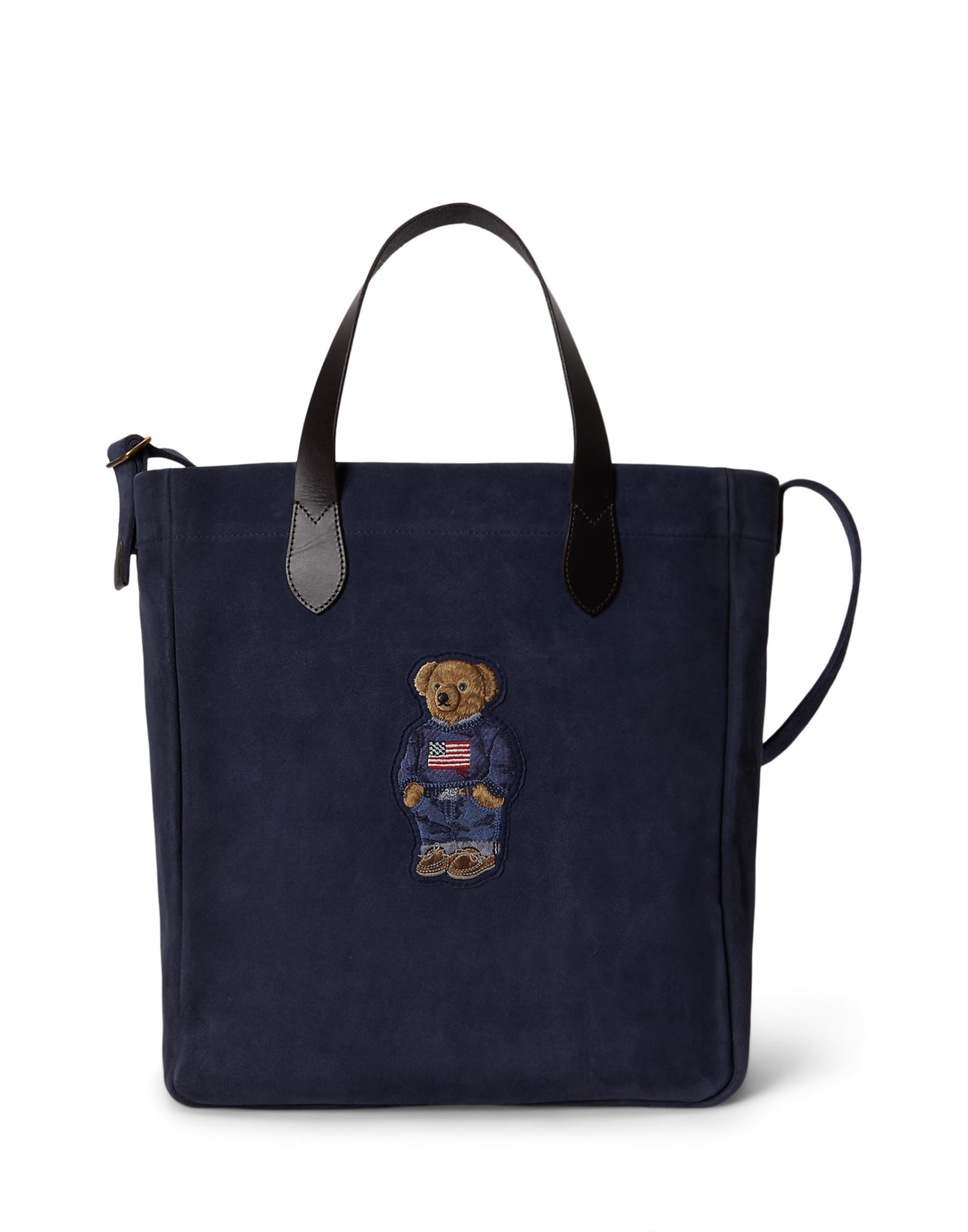 Polo Ralph Lauren Tygväska i mocka med marinblå Polo Bear herr – bild 2