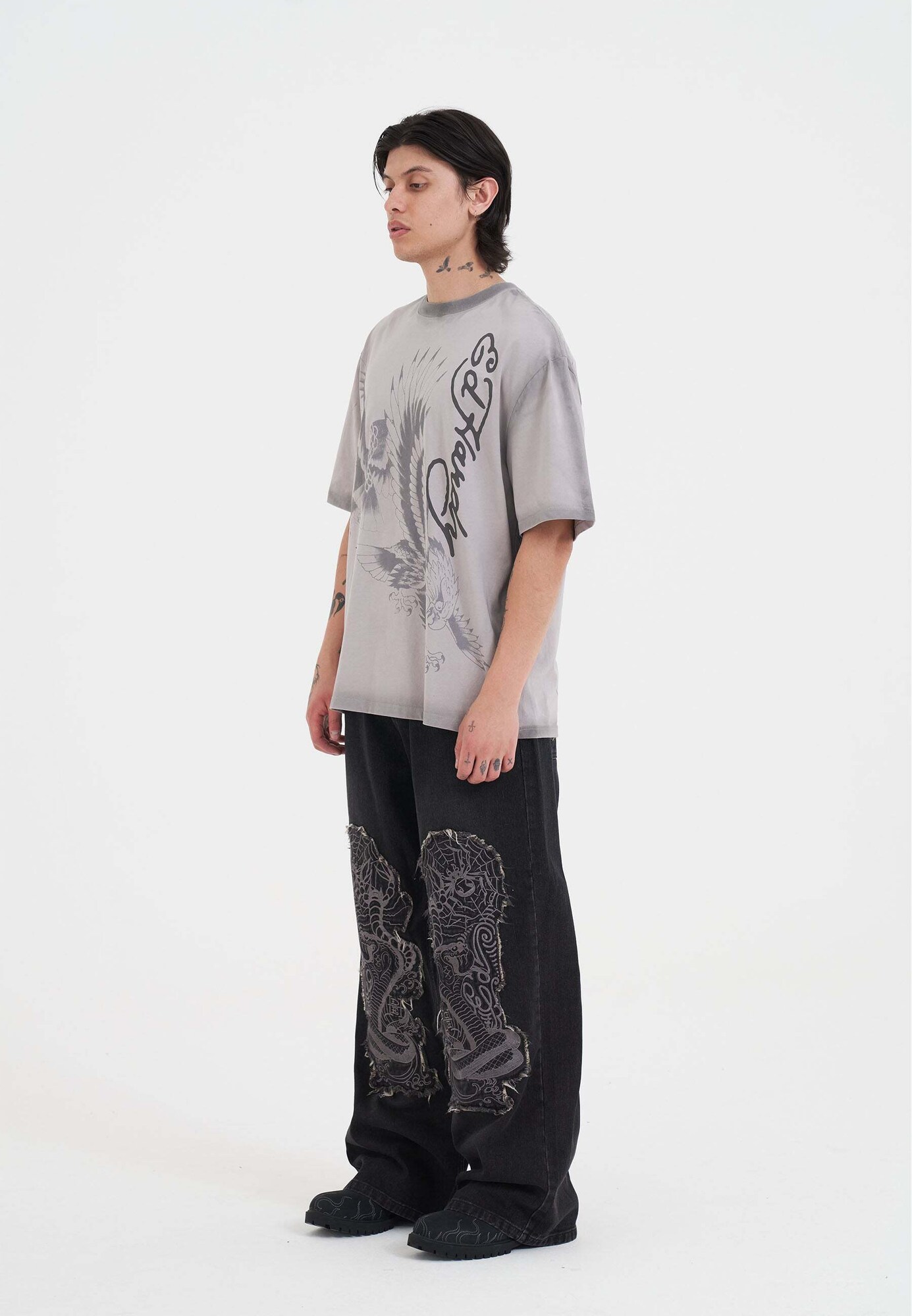 Ed Hardy Tričko 'Eagles In Attack'  sivá (obrázok 5)