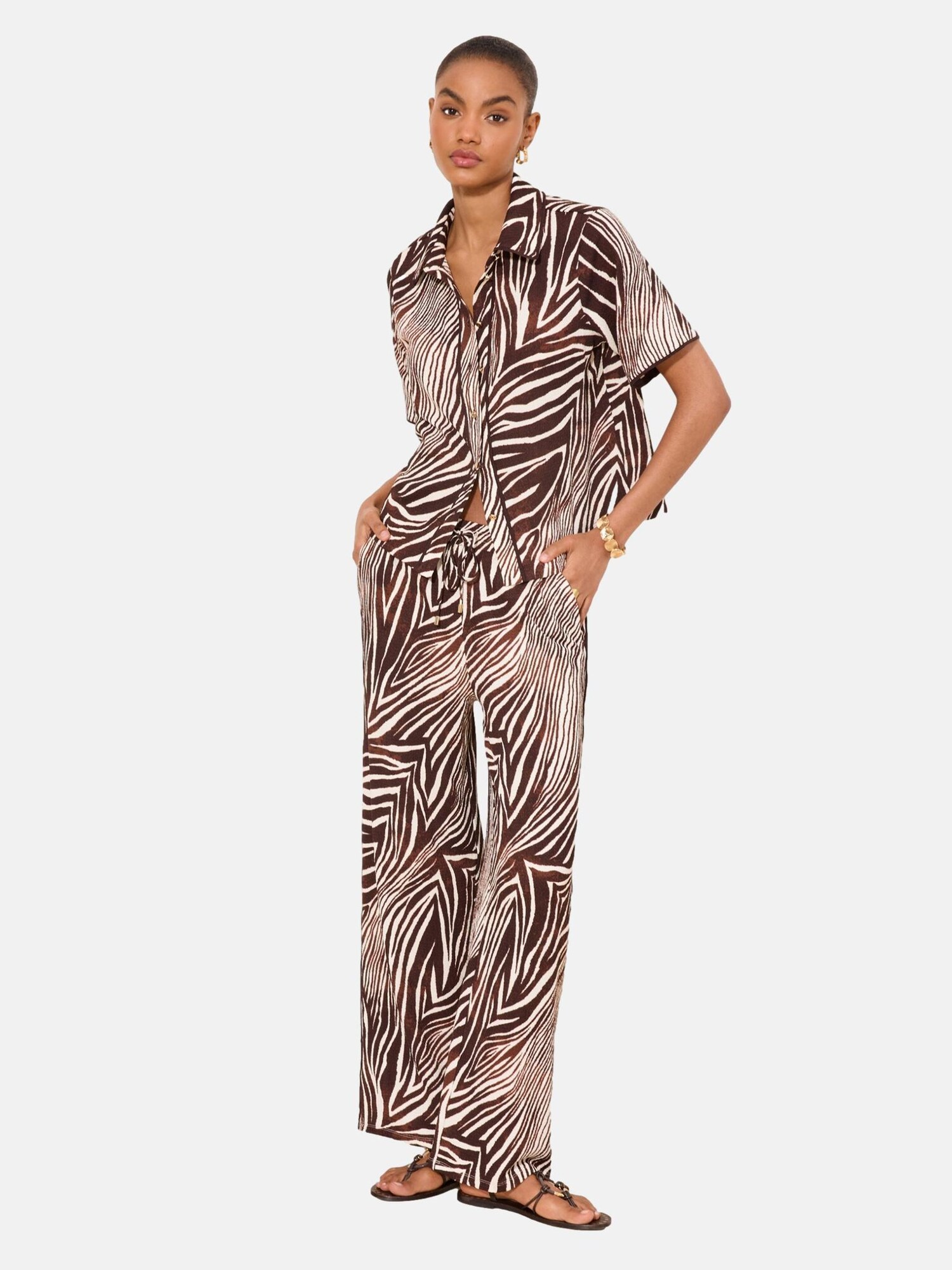 Lipsy Pantaloni  maro / alb