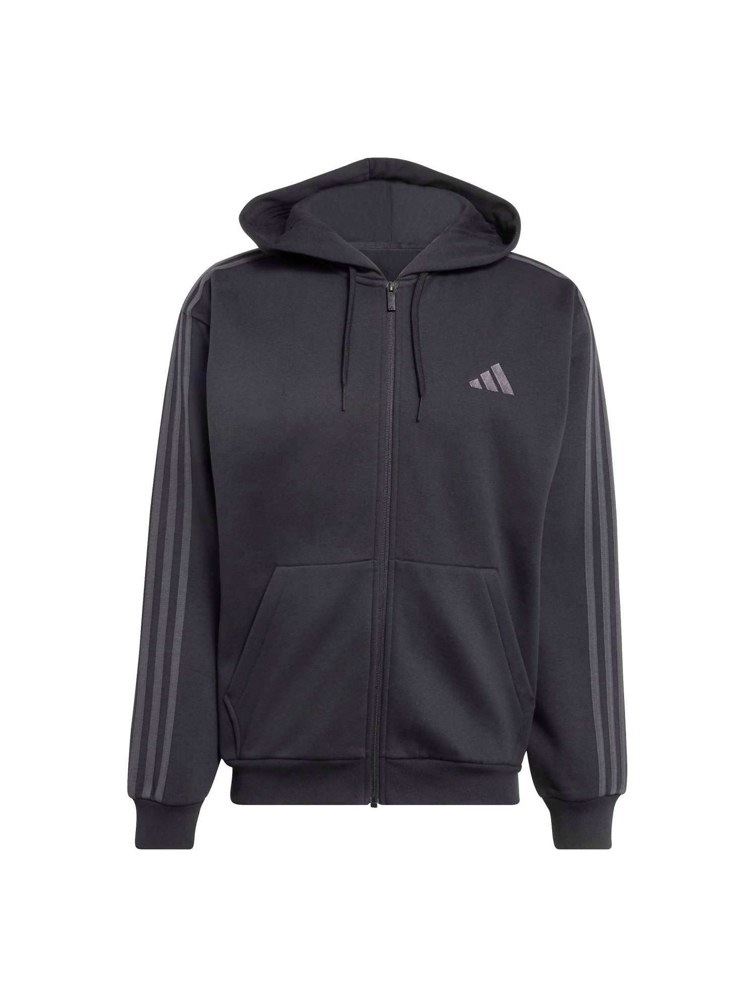 ADIDAS SPORTSWEAR Bluză cu fermoar sport Essentials 3-Stripes Fleece Full-Zip gri metalic / negru
