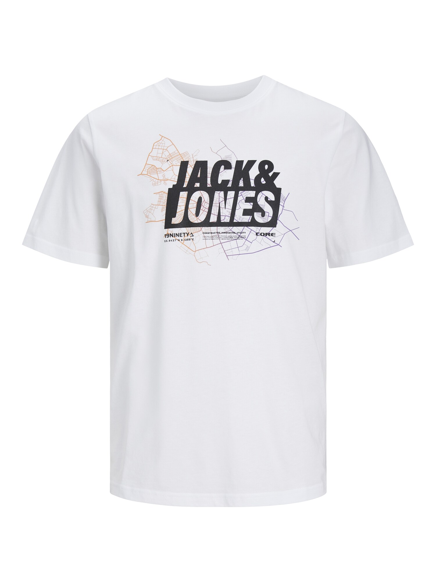 JACK & JONES Tričko 'JCOMap'  fialová / oranžová / čierna / biela