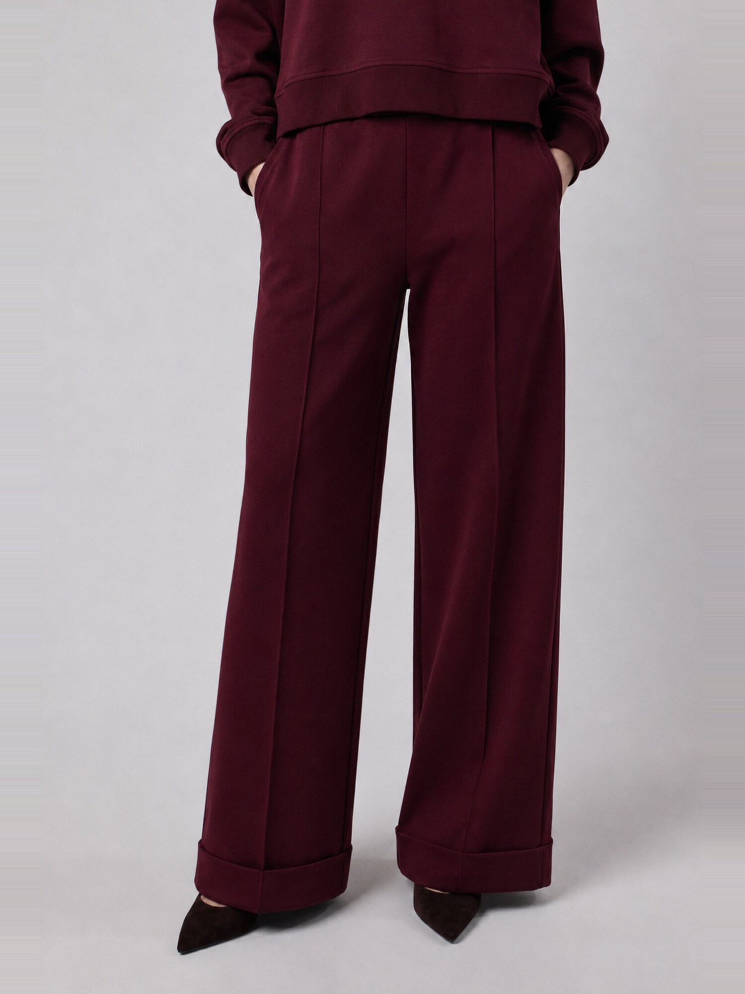 OWN Off With Nature Hlače 'Pantalone Palazzo con Risvolto in Interlock Burgundy' bordo