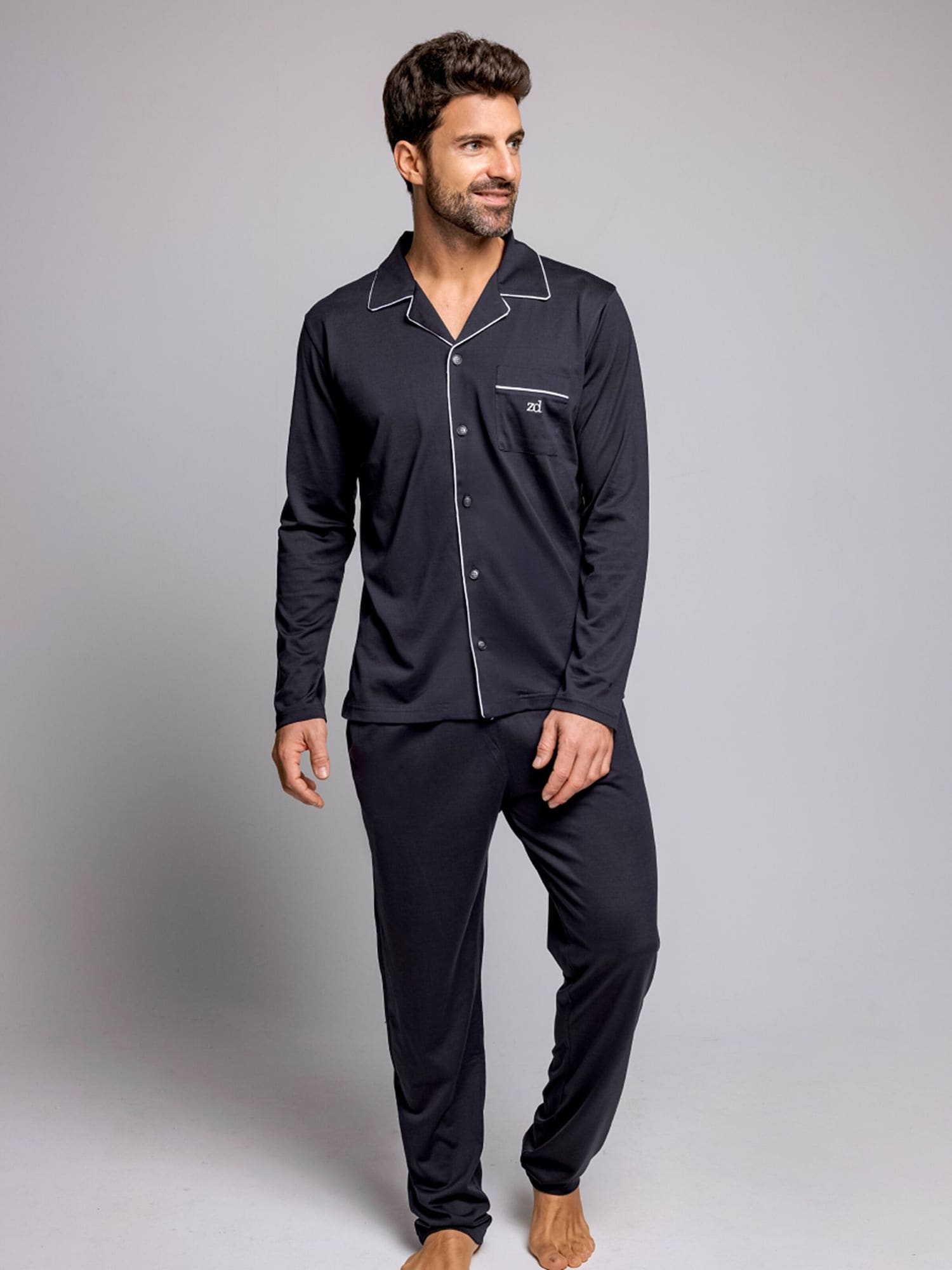 zd ZERO DEFECTS Pijama largo 'Marine 100% mercerized cotton' marino