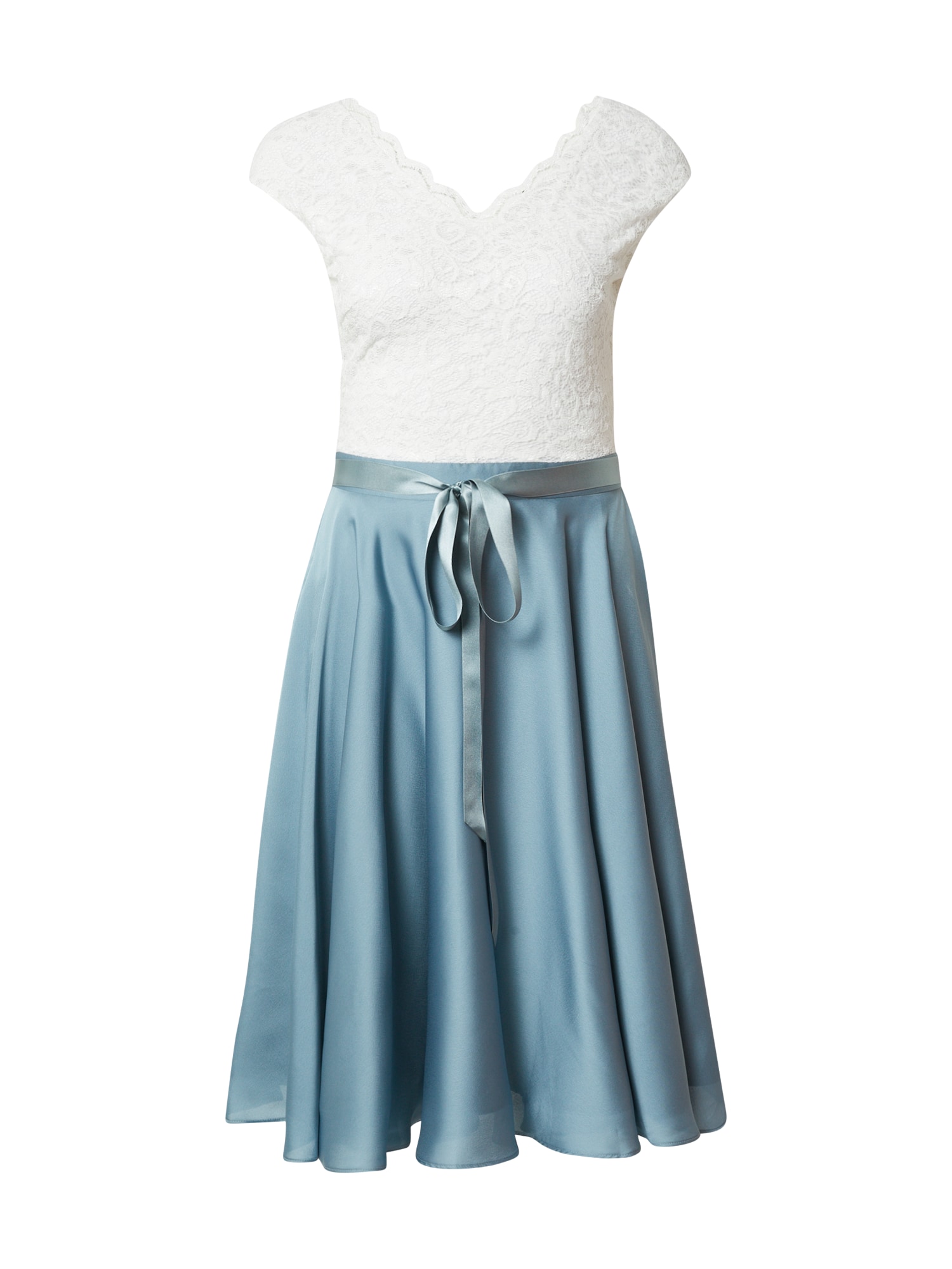SWING Kokteilinė suknelė mėlyna dūmų spalva / balta