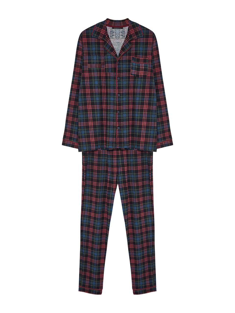 Pyjamas lång marinblå / gran / hallon