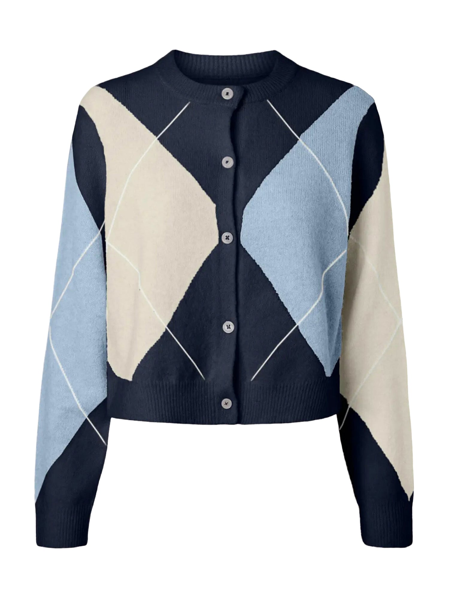 PIECES Geacă tricotată PCSALLY bej / bleumarin / albastru deschis / alb