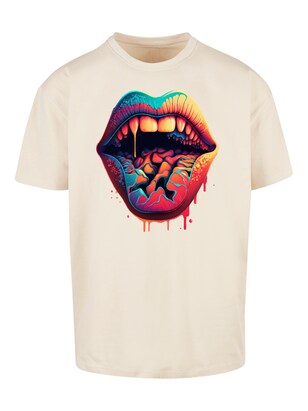 F4NT4STIC Shirt ‘Drooling Lips’ Sand / Gemengde kleuren