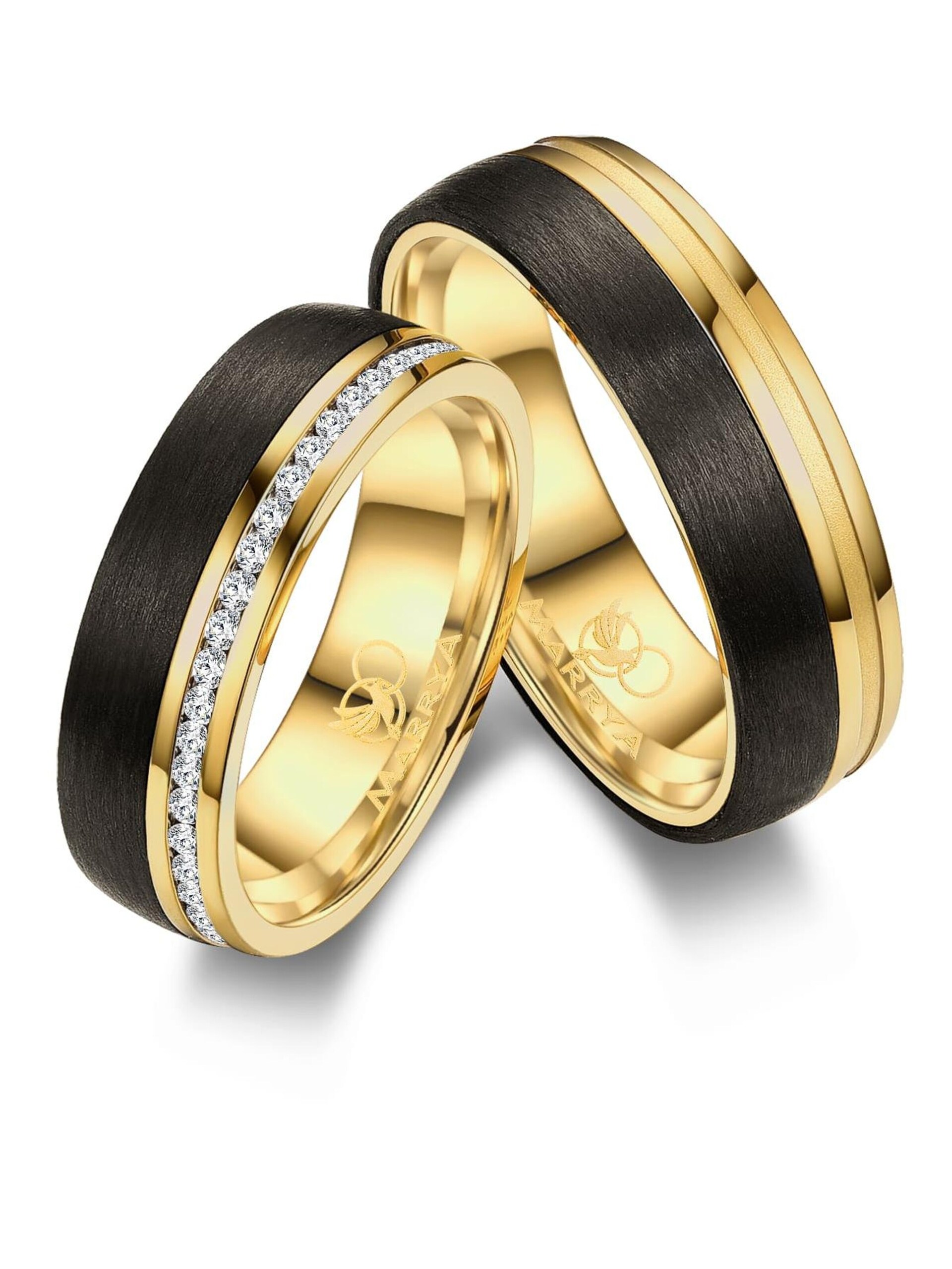 MARRYA Ring 'MARRYA CA-02 Ehering aus Carbon + Edelstahl Schwarz Gold Farben' dam