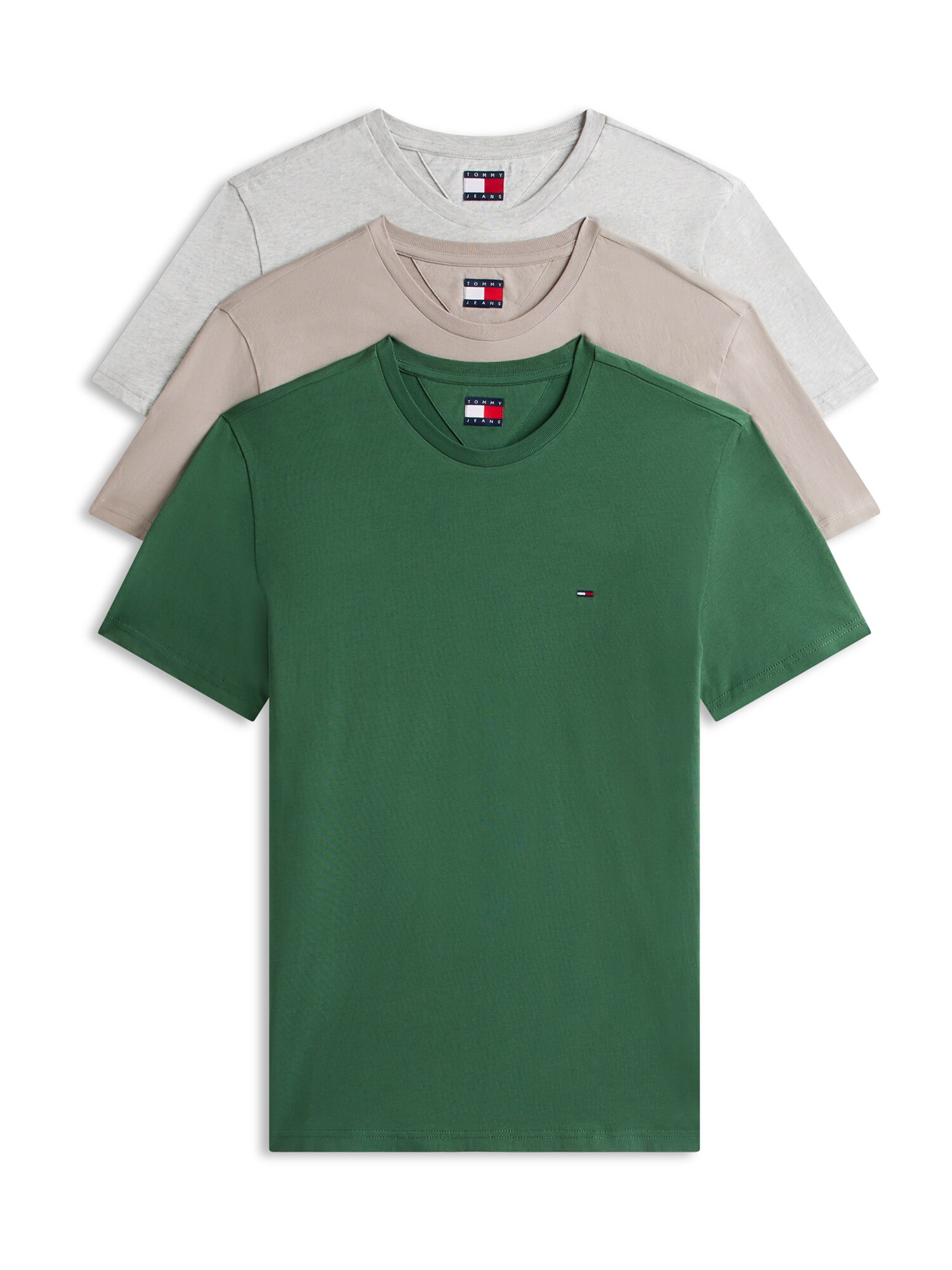 Tommy Jeans Tricou  grej / gri amestecat / verde pin