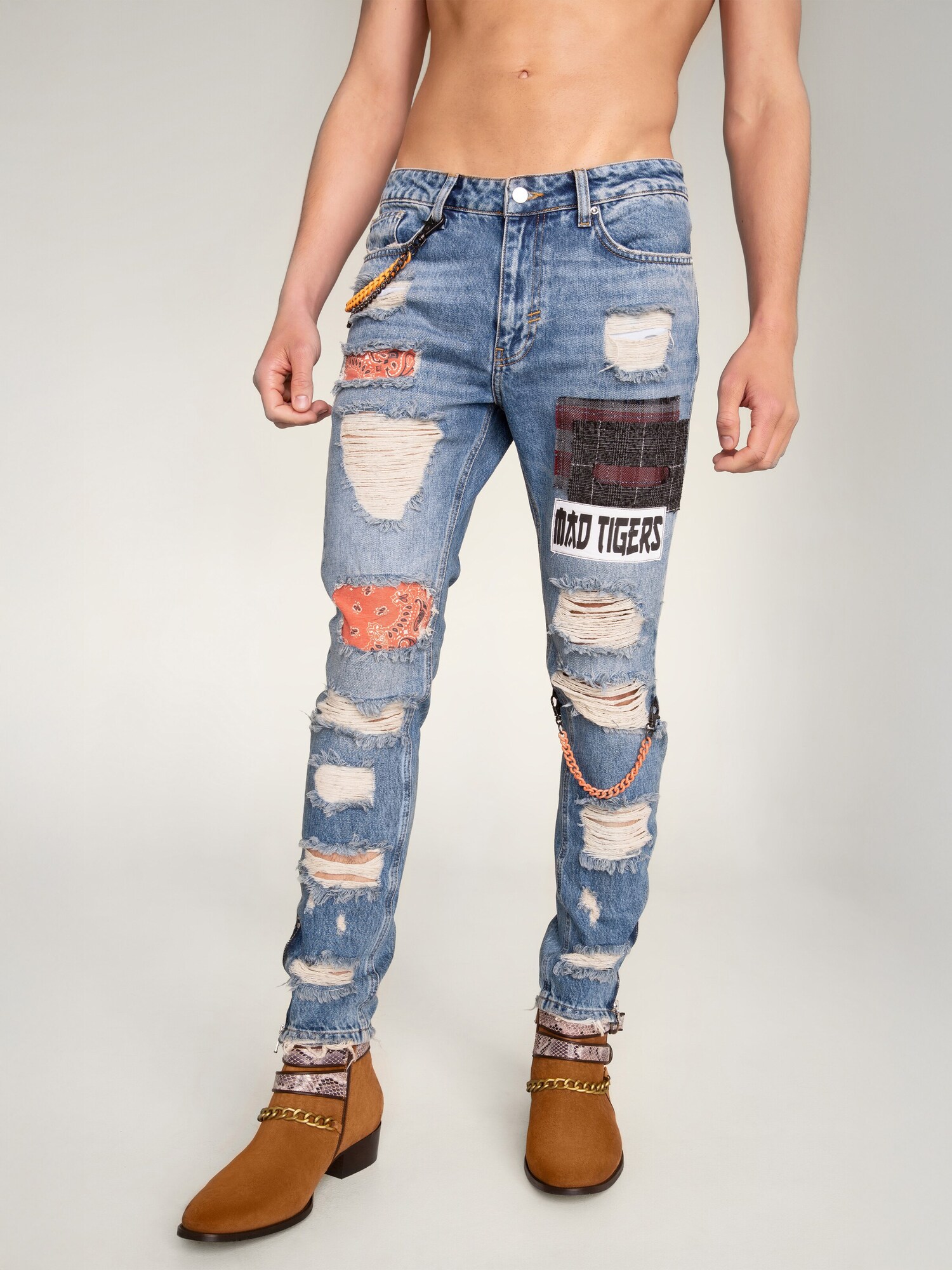 MAD TIGERS Jeans 'CHE-CHAINS ARTPATCH'  blu chiaro