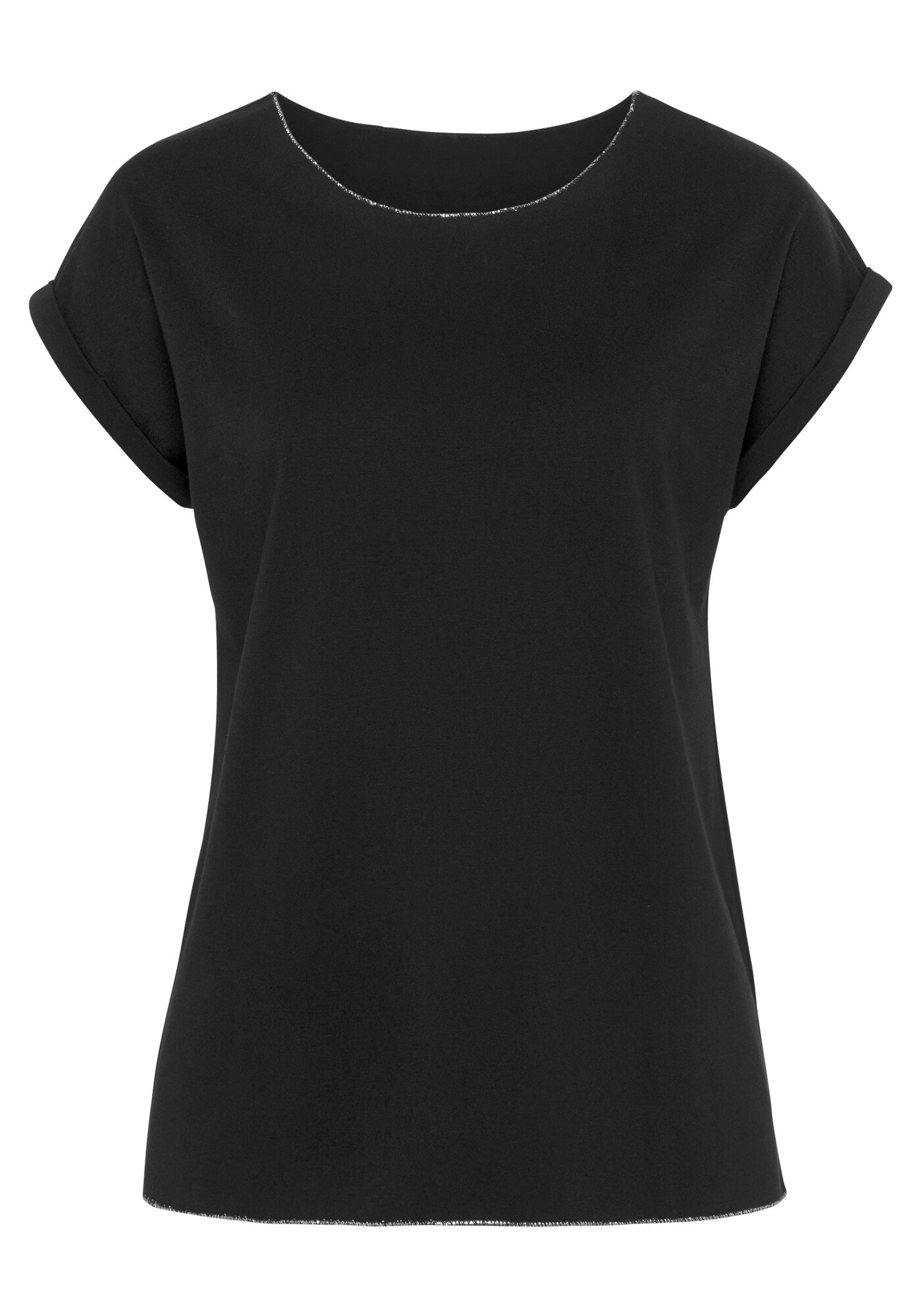 LASCANA Tricou  negru / argintiu