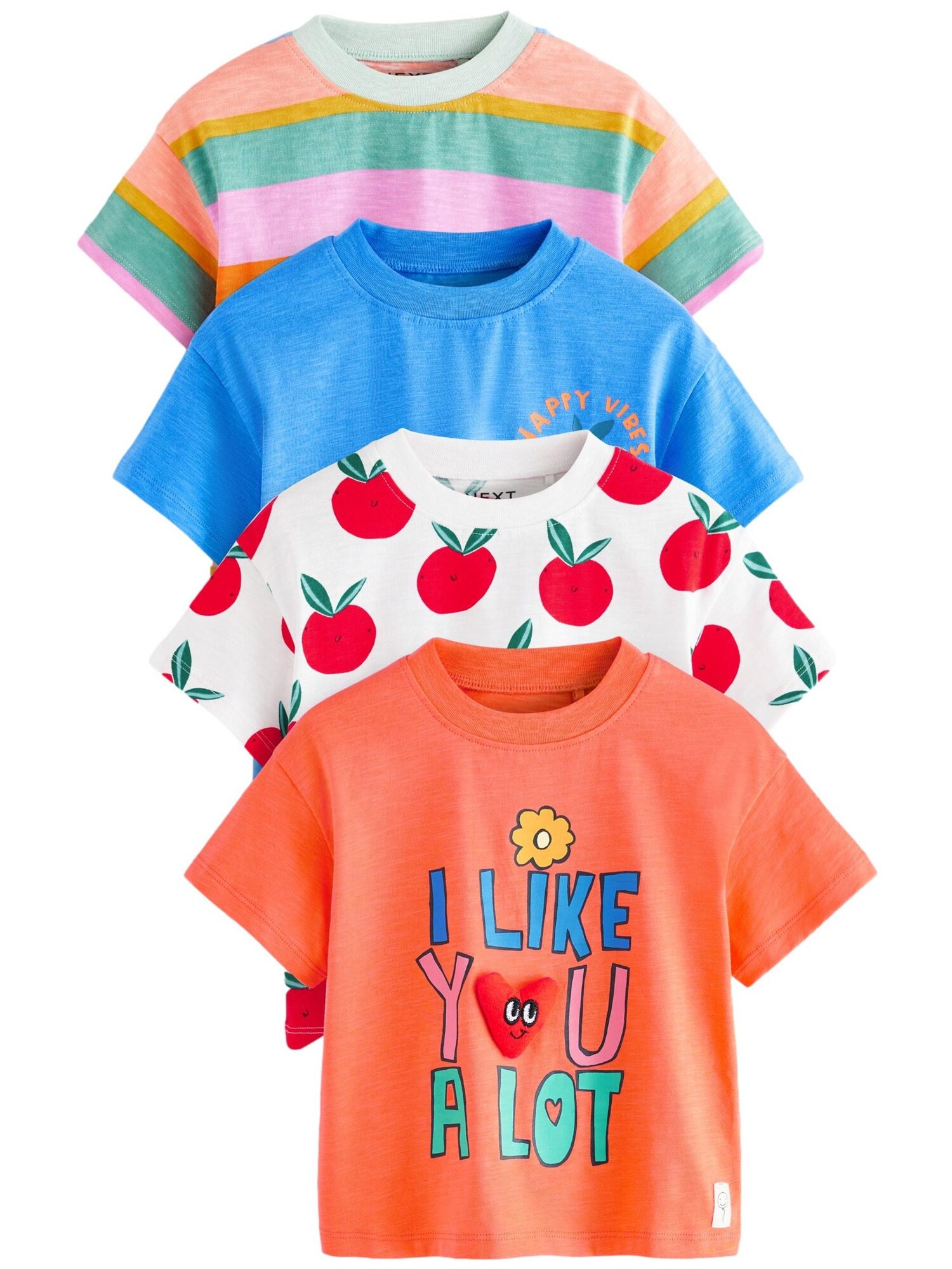Next Tricou  azur / verde pastel / corai / alb