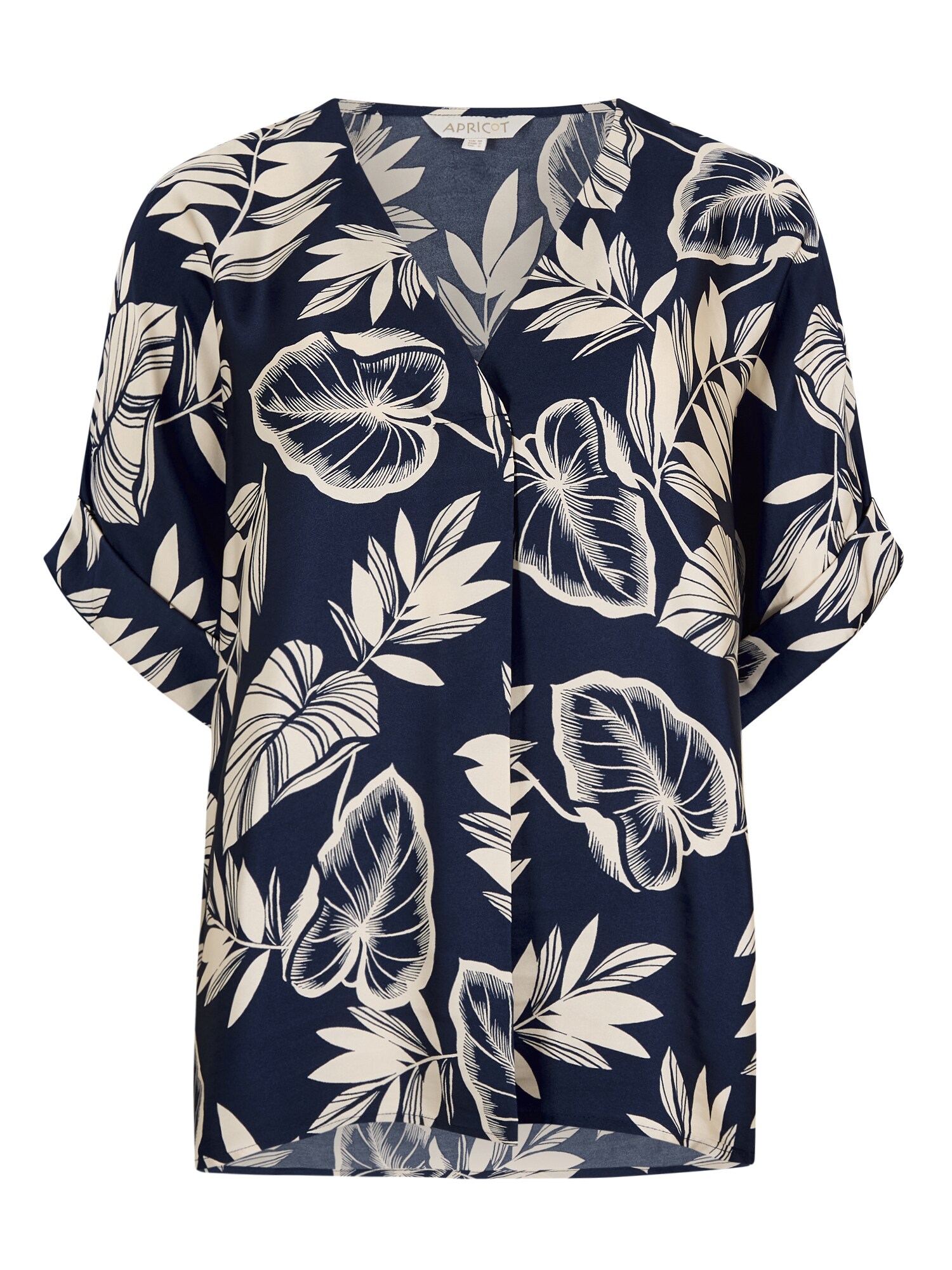 Apricot Tropical Leaf Print Satin T-Shirt