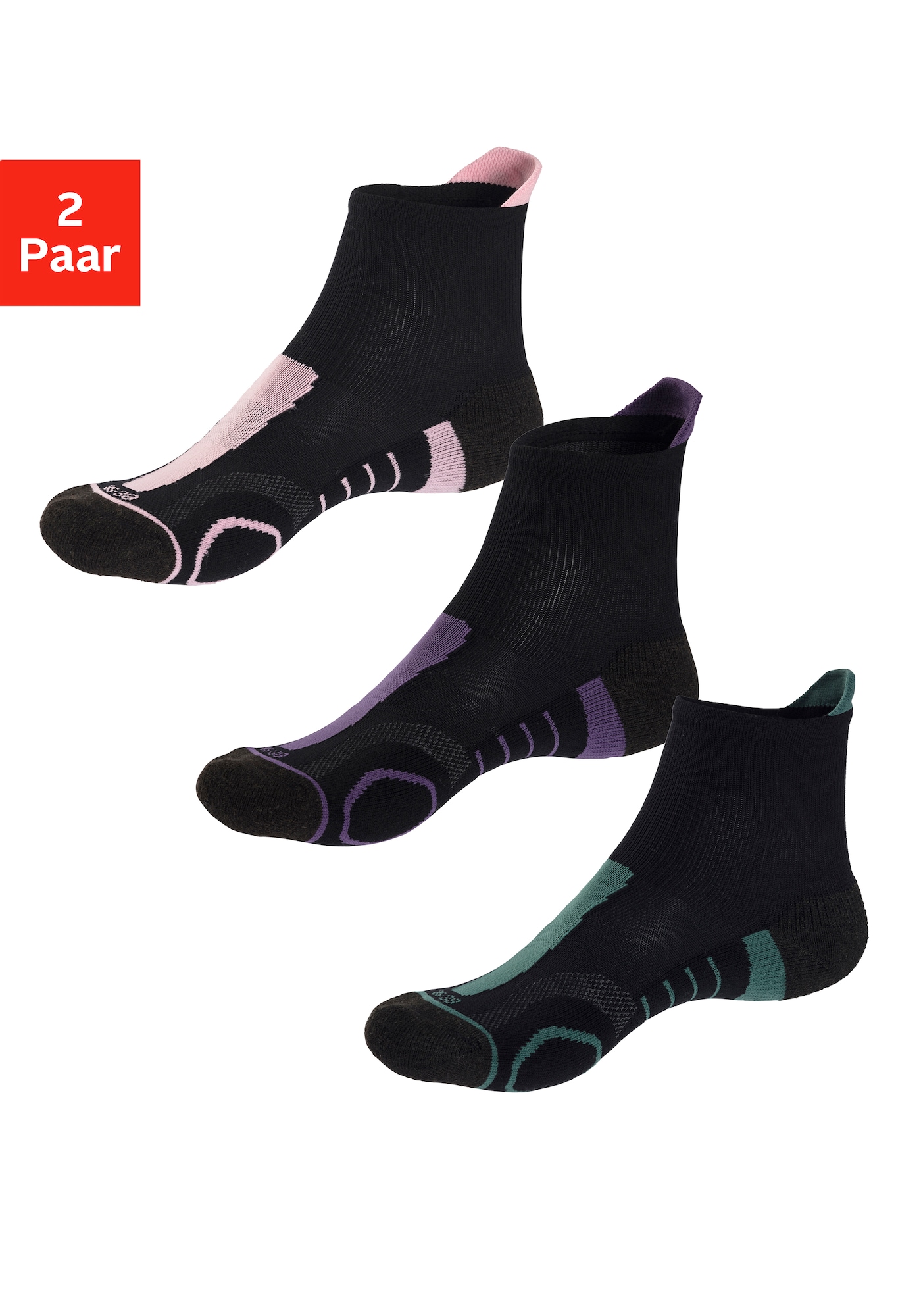 LASCANA ACTIVE Sportinės kojinės žalia / tamsiai violetinė / rožių spalva