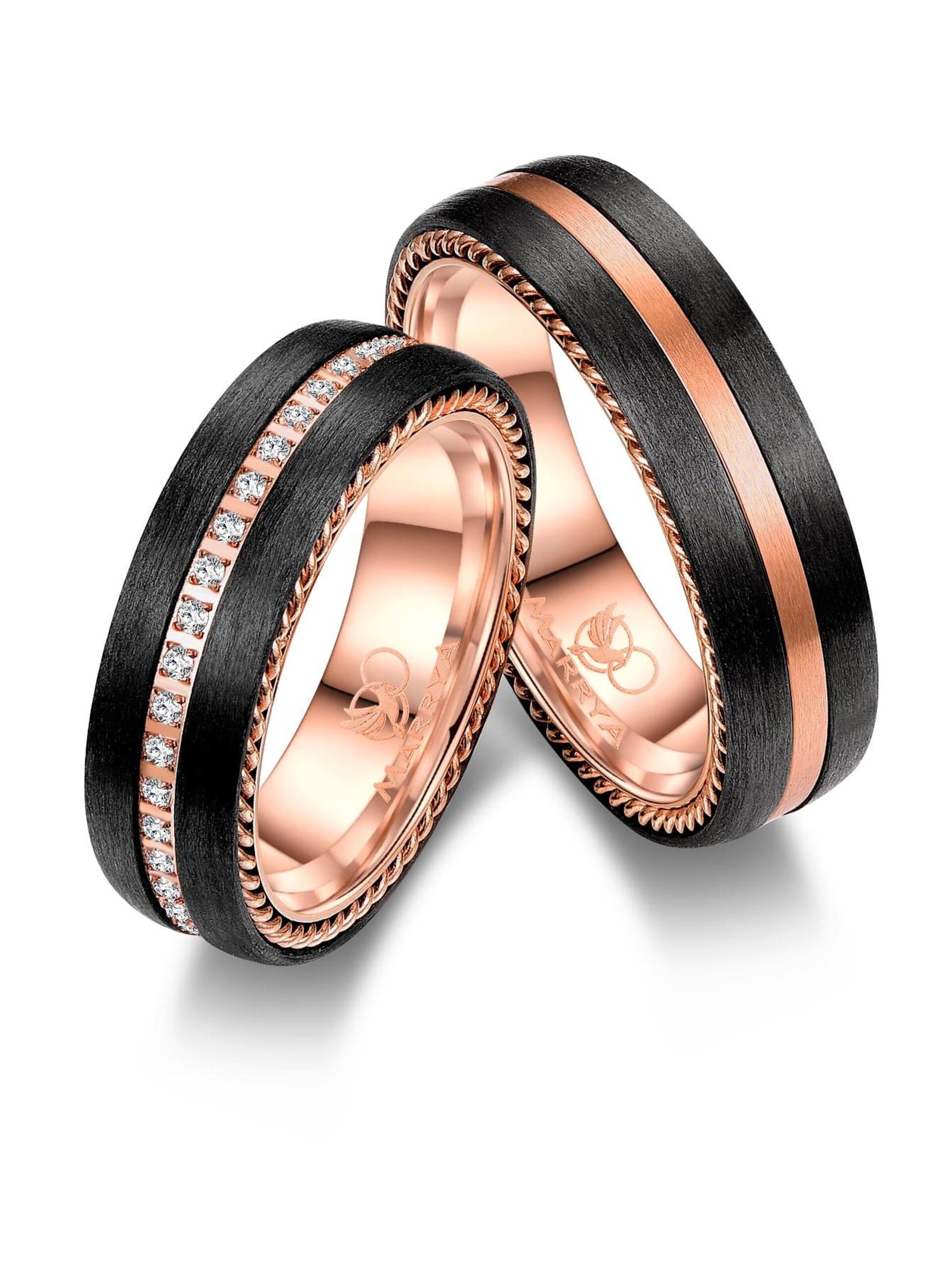 MARRYA Ring 'MARRYA CA-03 Ehering aus Carbon + Edelstahl Schwarz Rosé' dam