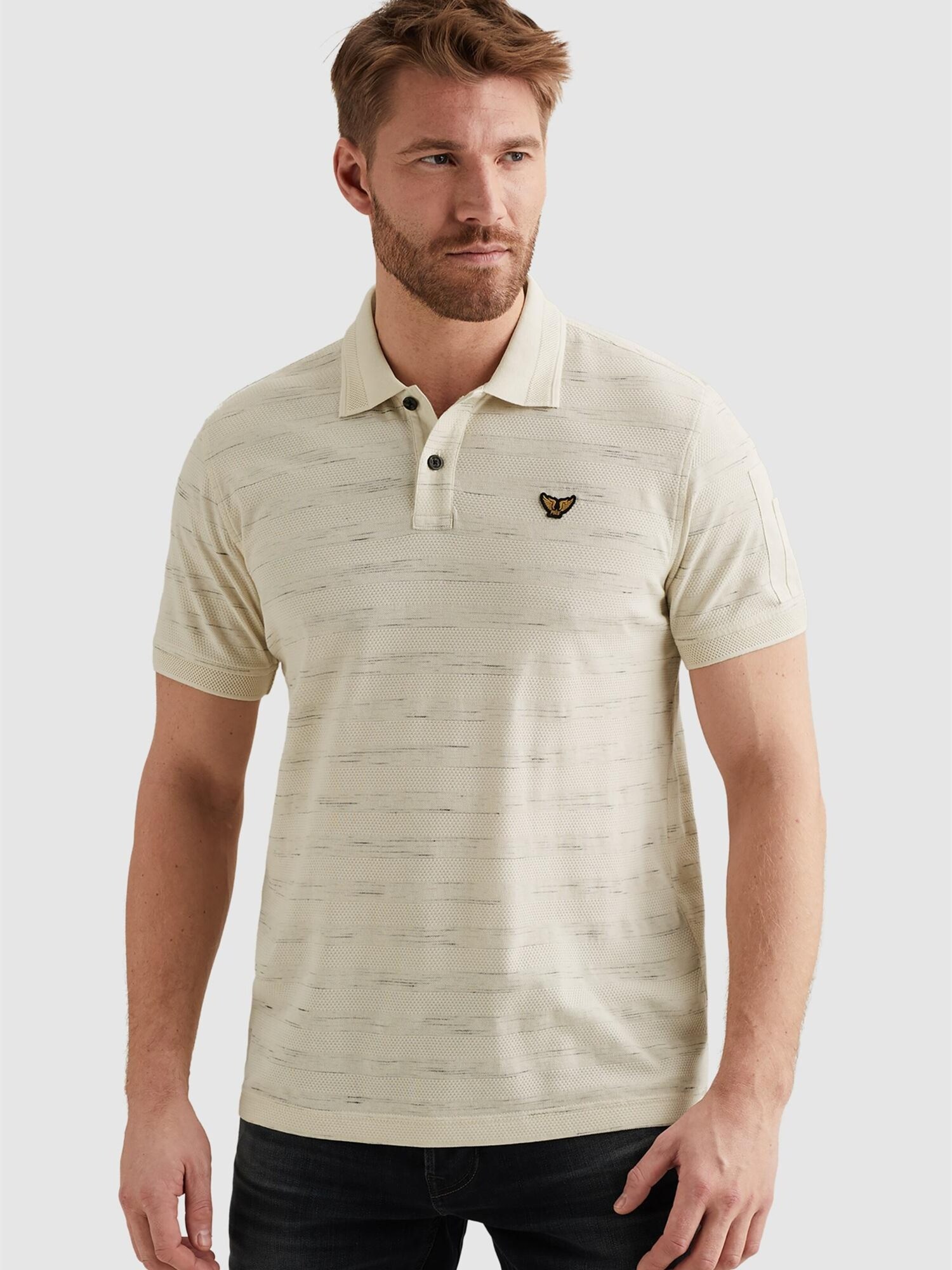 Pme Legend Shirt 'Polo Shirt With Stripe Pattern And Flight Pocket' Beige