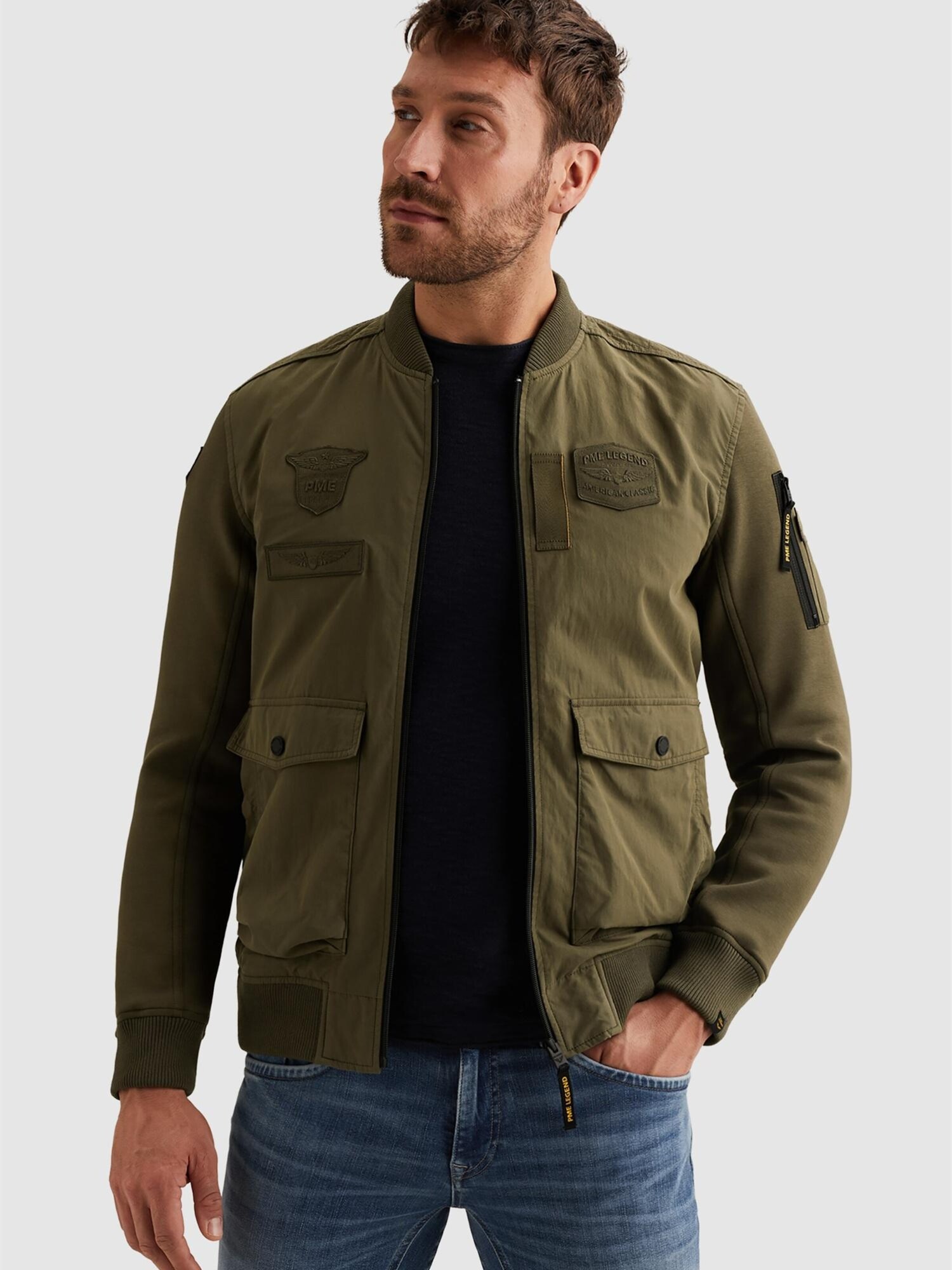 PME Legend Chaqueta de entretiempo 'Hybrid jacket with flight pocket' verde oscuro