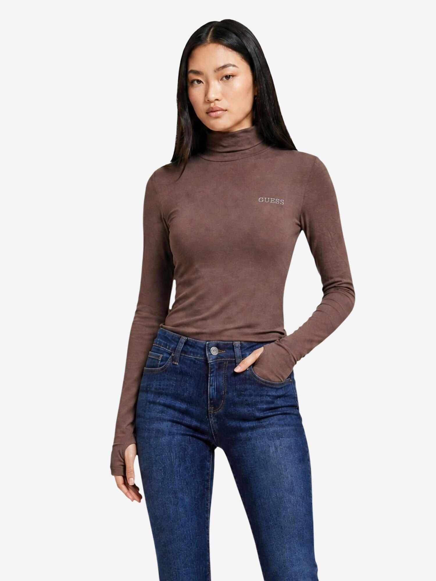 GUESS Top 'GRETA HIGH NECK LS K V6BP11 K6907'  marrón – imagen 2