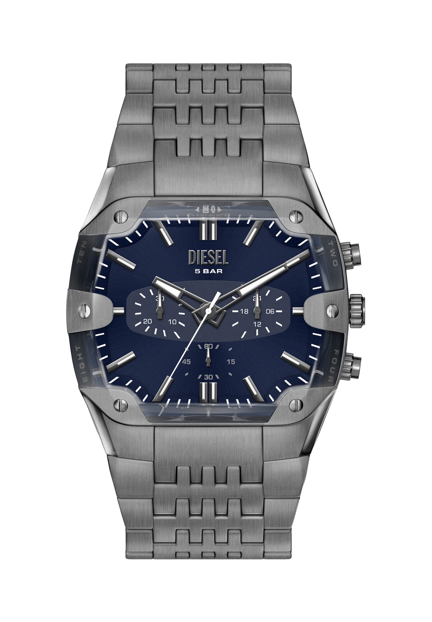 DIESEL Ceas analogic SPIKED CUSHION gri argintiu