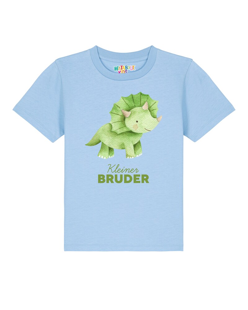 watabout.kids T-Shirt 'Dinosaurier 01 Kleiner Bruder' Jungen Größe 98/104 beige / hellblau / oliv / hellgrün